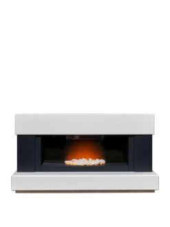 Adam Fires & Fireplaces Verona White/Grey Electric Fireplace Suite
