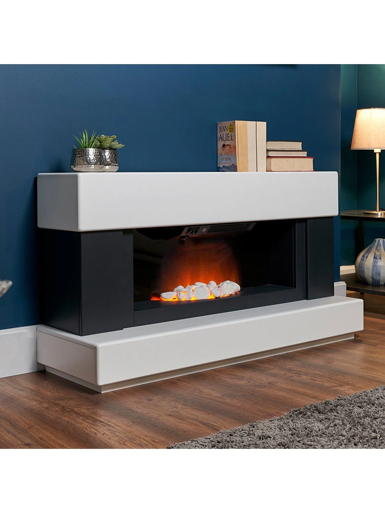 Adam Fires & Fireplaces Verona White/Grey Electric Fireplace Suite - Image 4