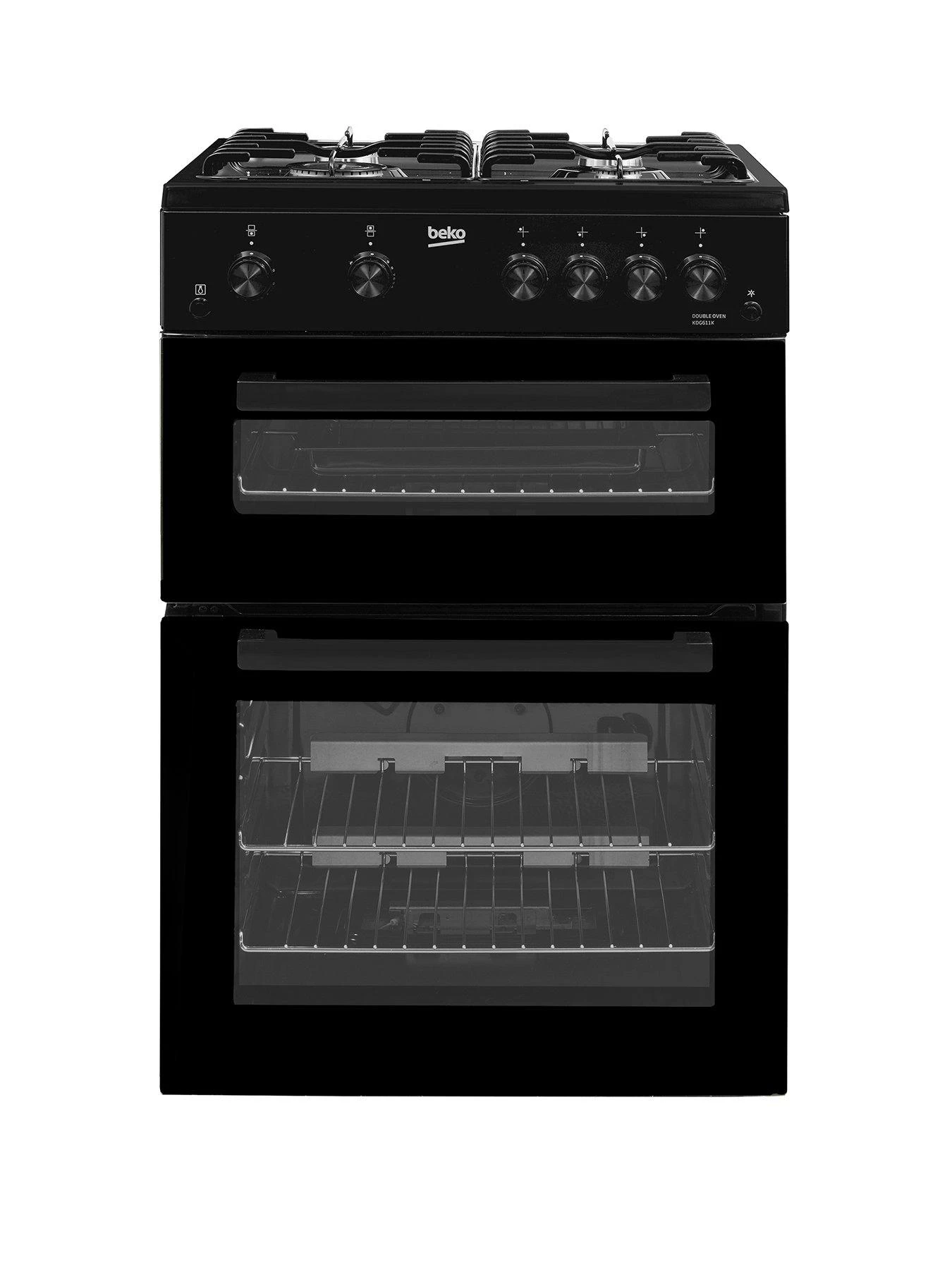 Beko KDG611K 60cm Wide Double Oven Gas Cooker With Full Width Gas Grill - Black