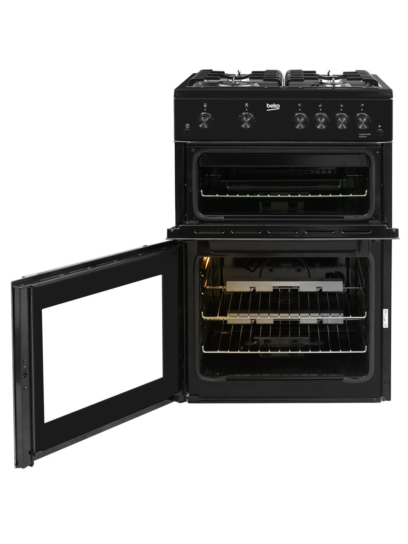 Beko KDG611K 60cm Wide Double Oven Gas Cooker With Full Width Gas Grill - Black - Image 2