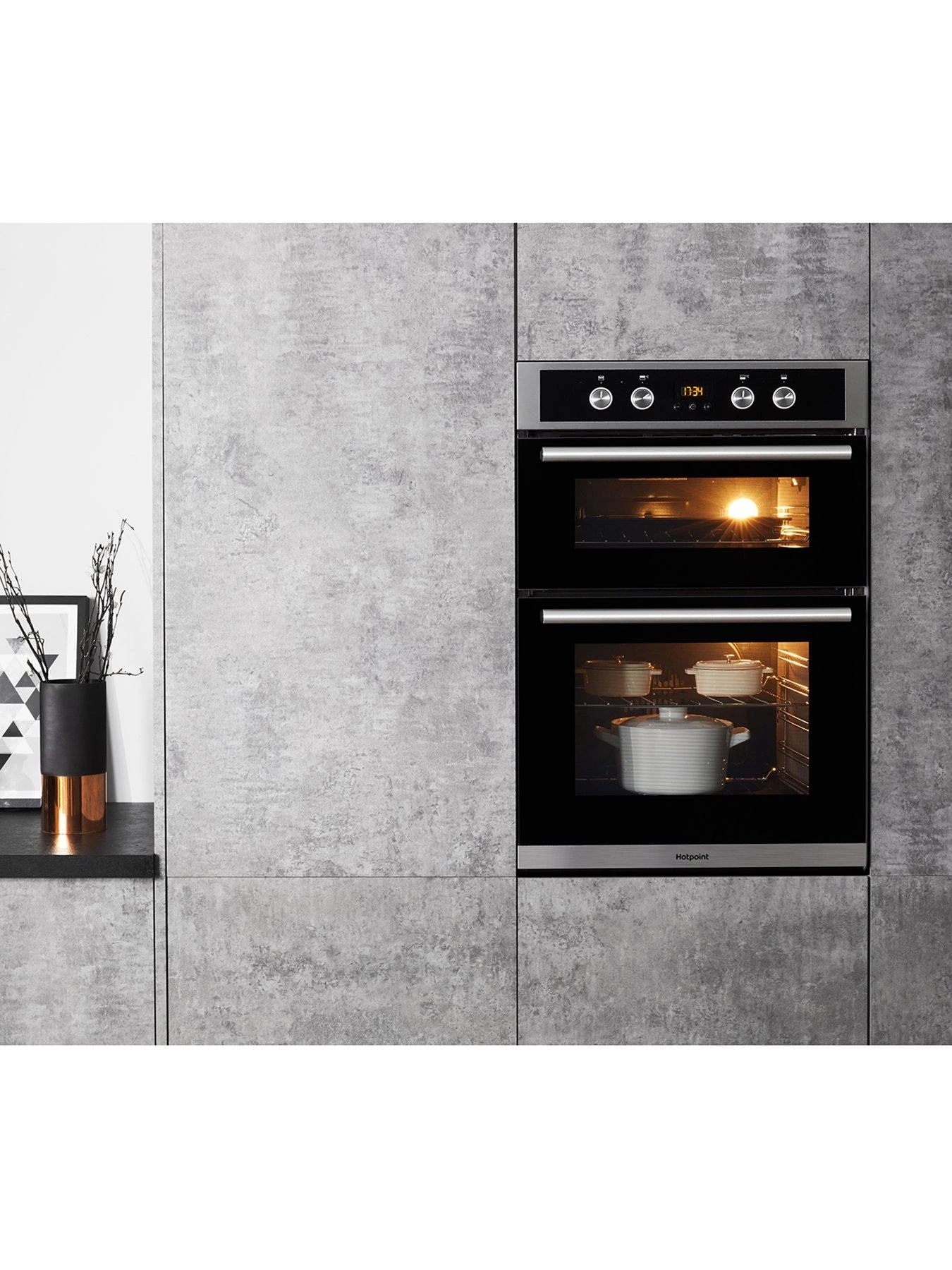 Hotpoint Class 2 DD2844CIX 60cm Built-In Double Electric Oven - Stainless Steel/Black - Image 2