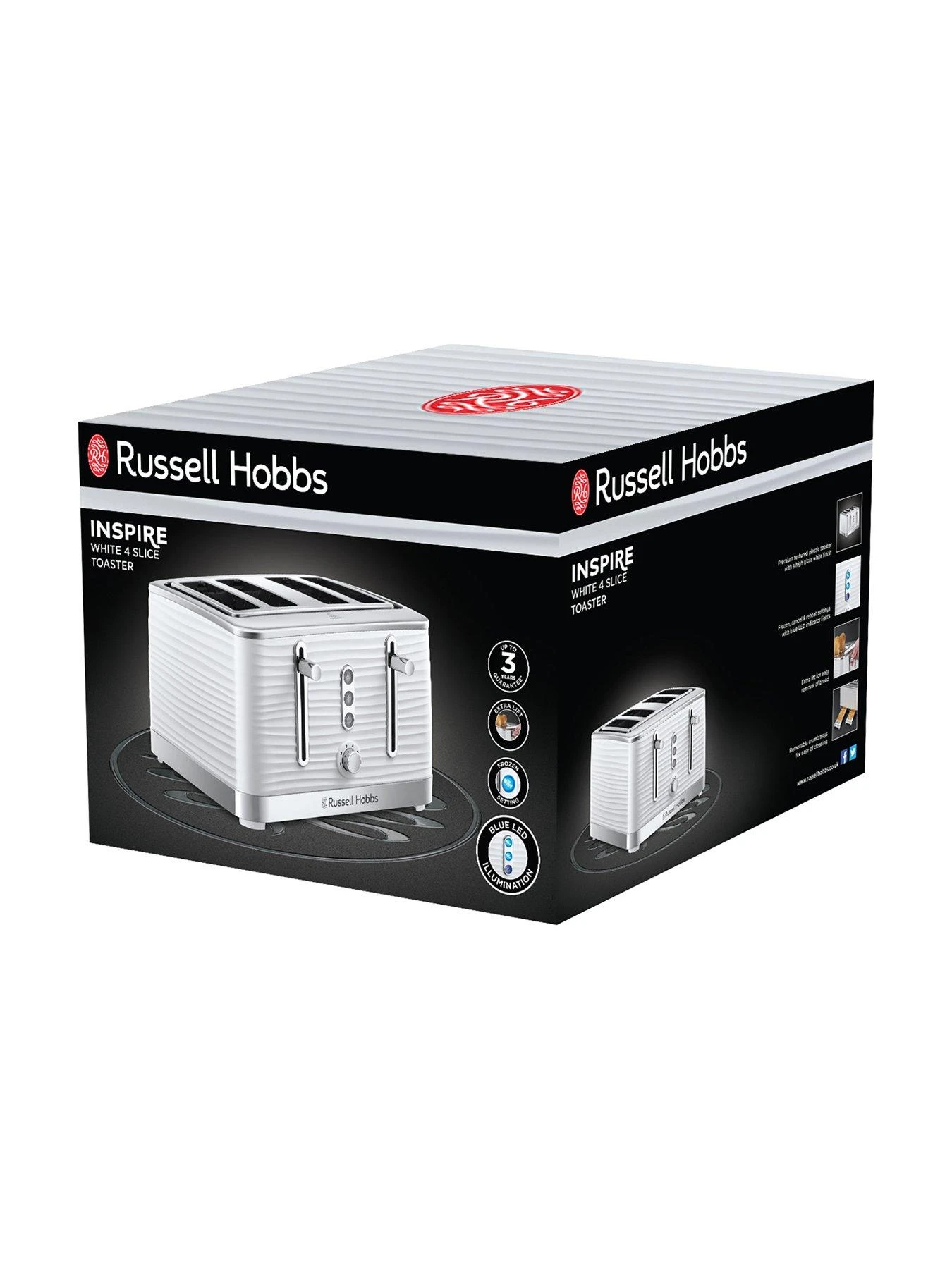 Russell Hobbs Inspire 4 Slice White Textured Plastic Toaster - 24380 - Image 2
