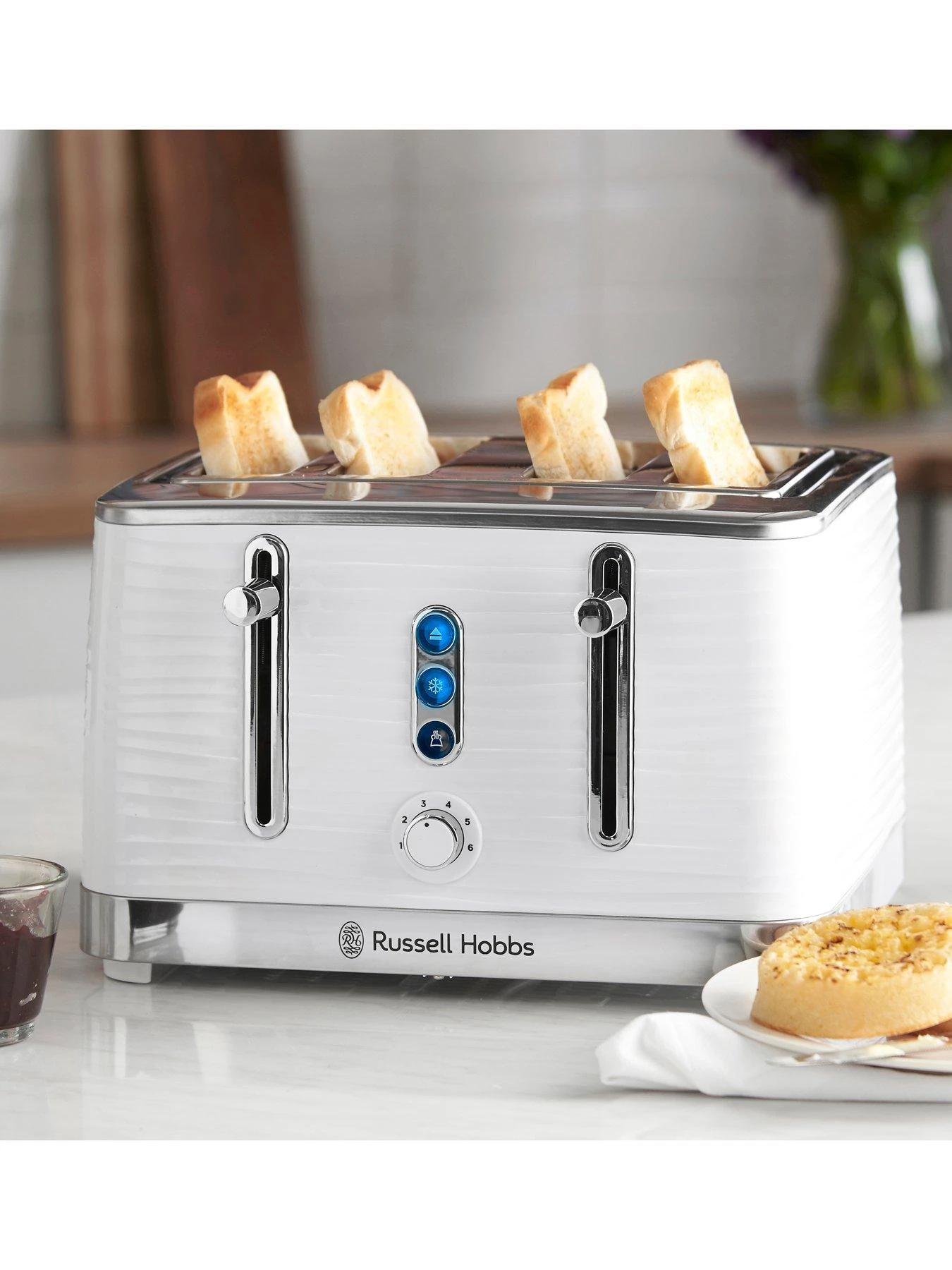 Russell Hobbs Inspire 4 Slice White Textured Plastic Toaster - 24380 - Image 3