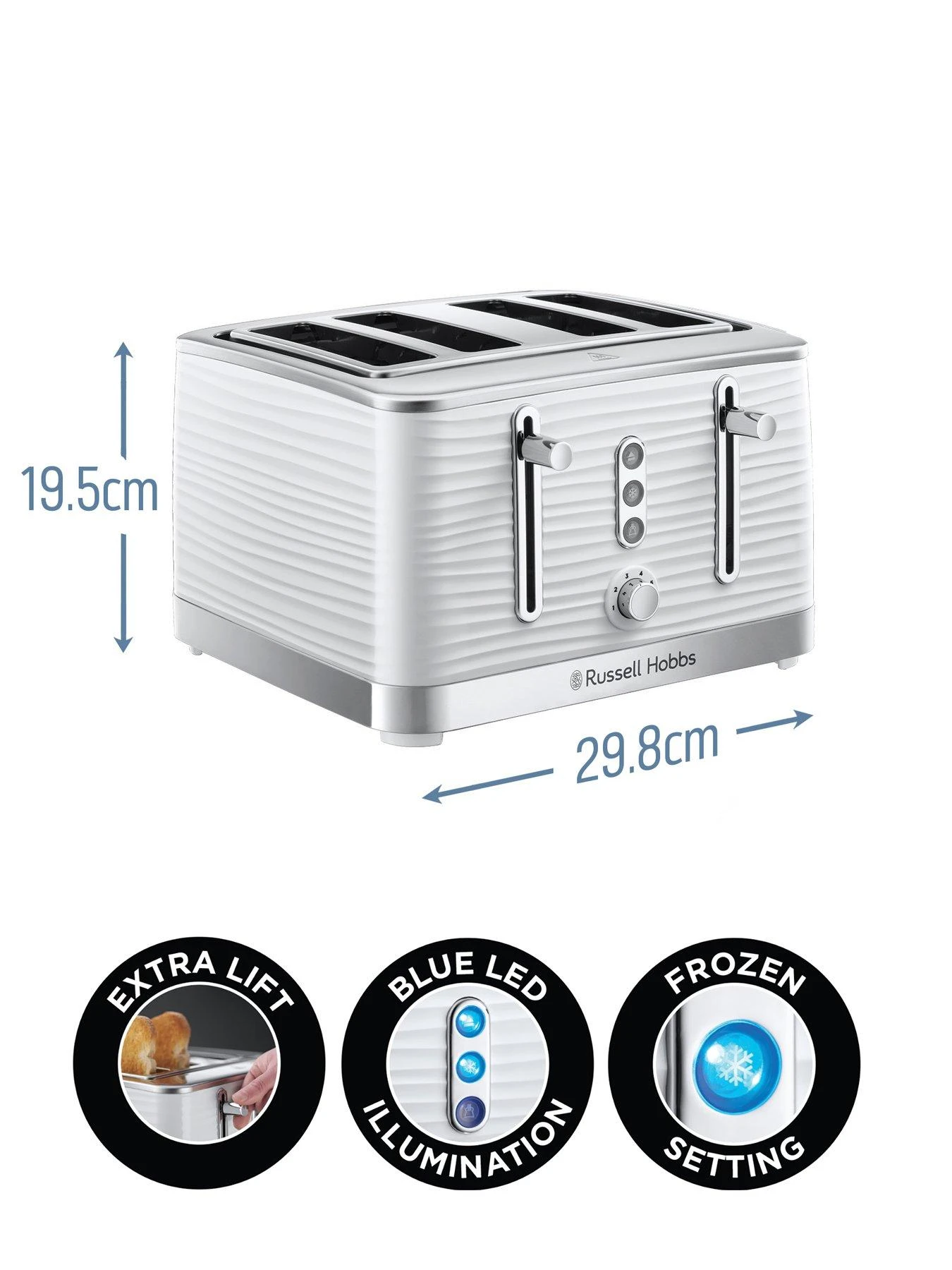 Russell Hobbs Inspire 4 Slice White Textured Plastic Toaster - 24380 - Image 7