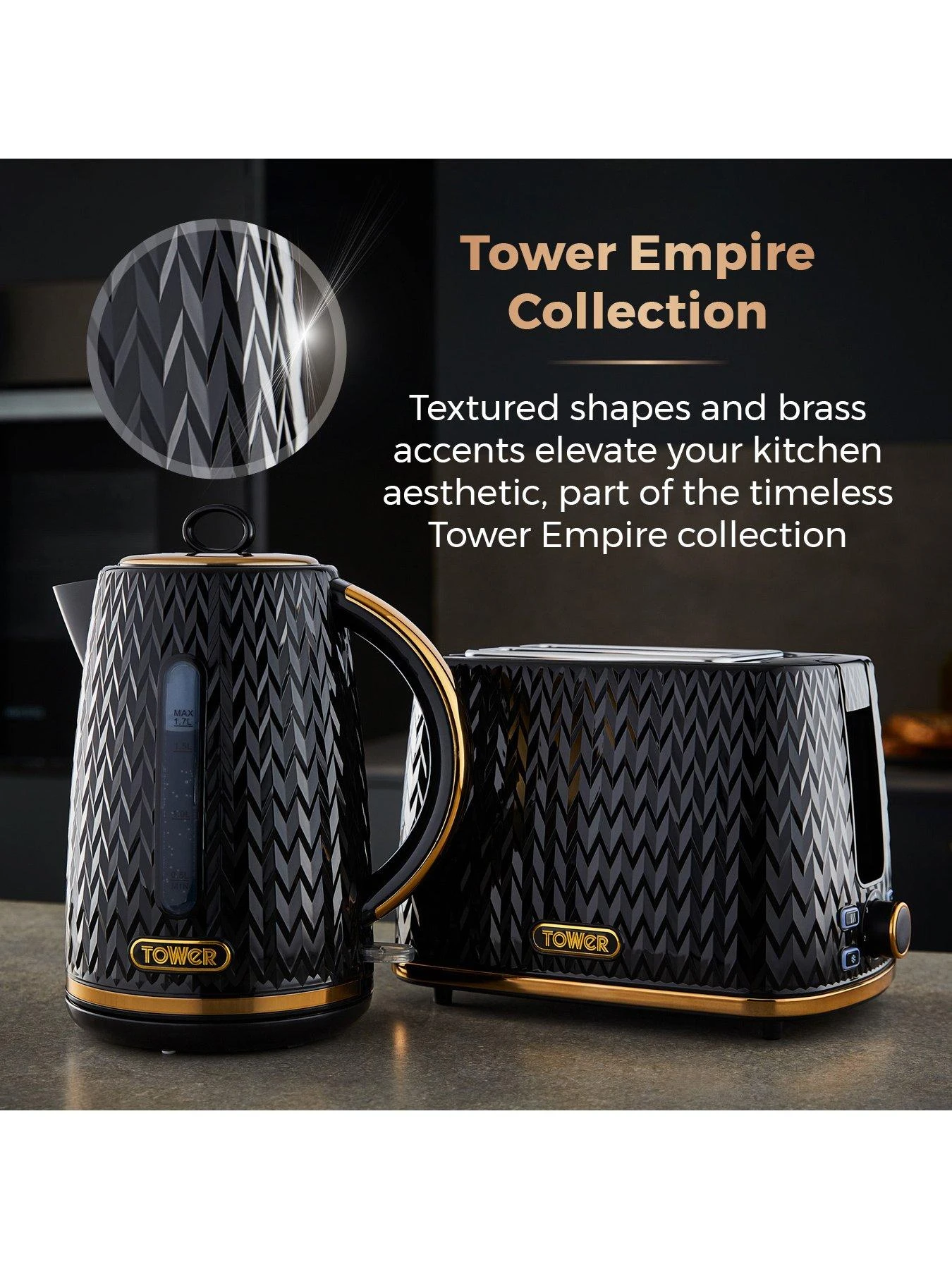 Tower Empire 1.7L Textured Kettle - Black - Image 3