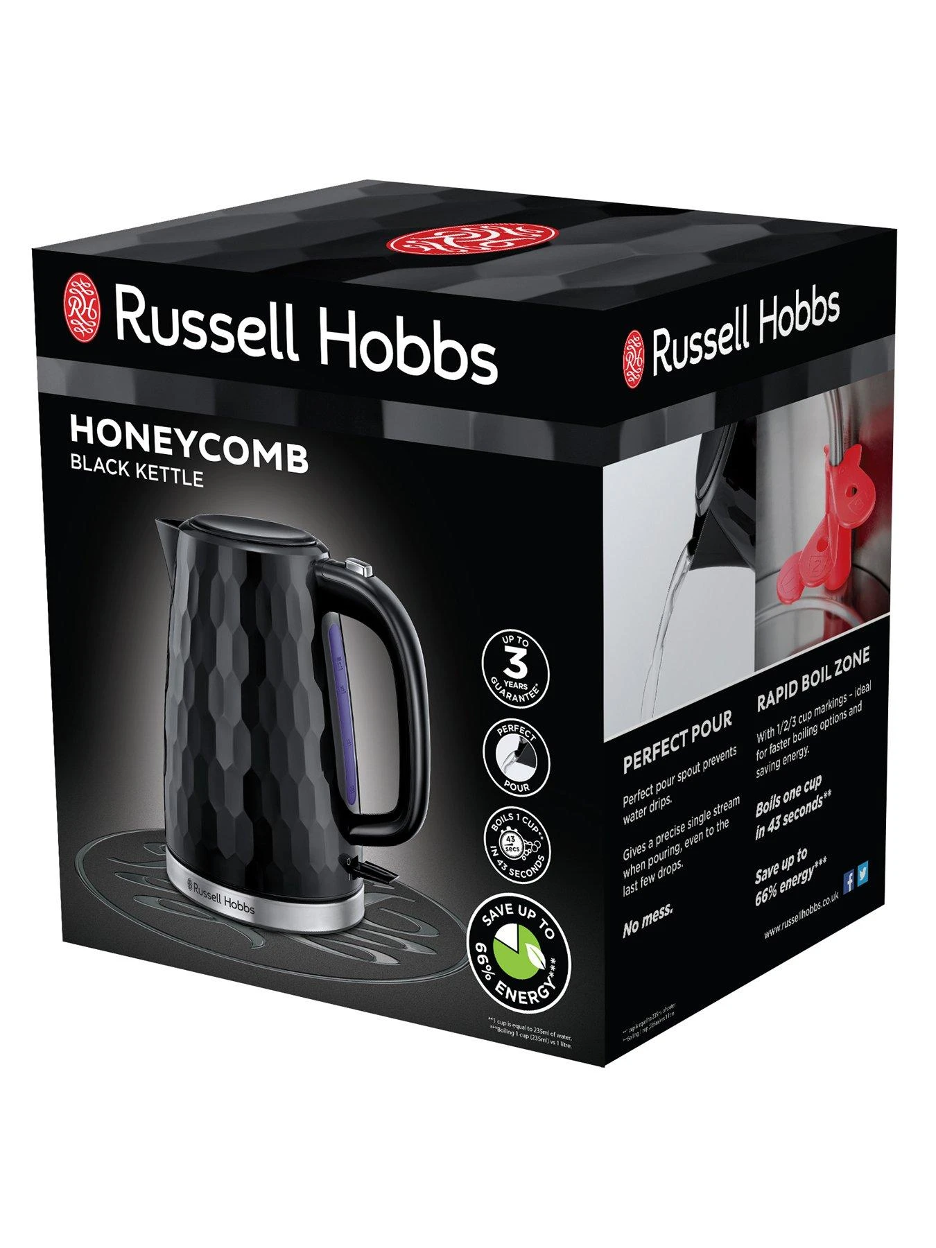 Russell Hobbs Honeycomb Black Plastic Kettle - 26051 - Image 6