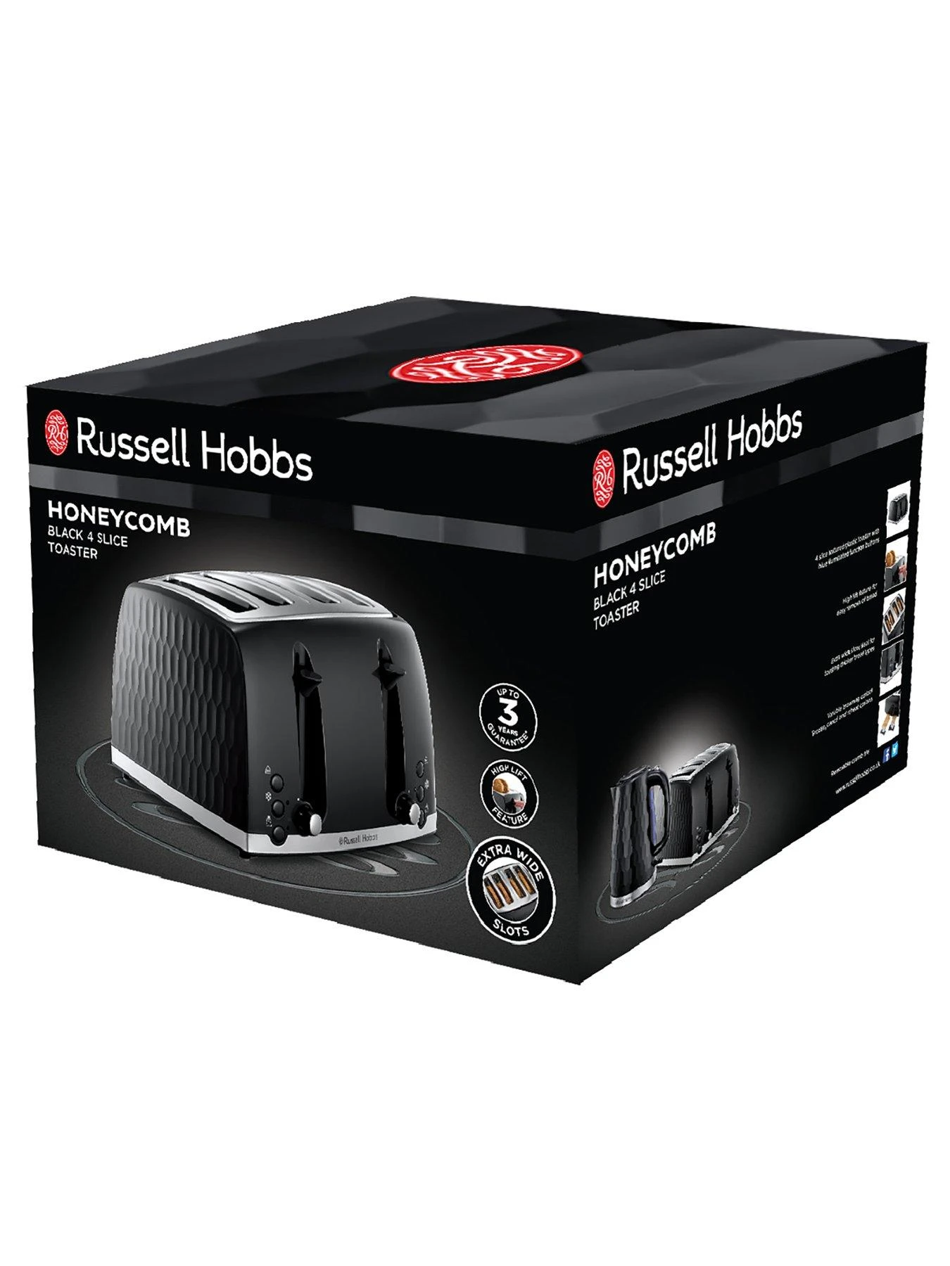 Russell Hobbs Honeycomb 4 Slice Black Plastic Toaster - 26071 - Image 6