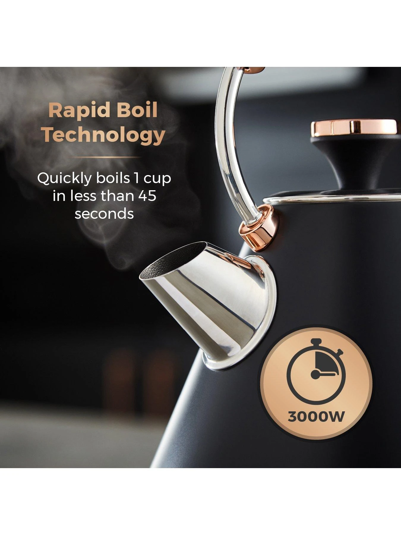 Tower Cavaletto 1.7L Pyramid Kettle - Black & Rose Gold - Image 4