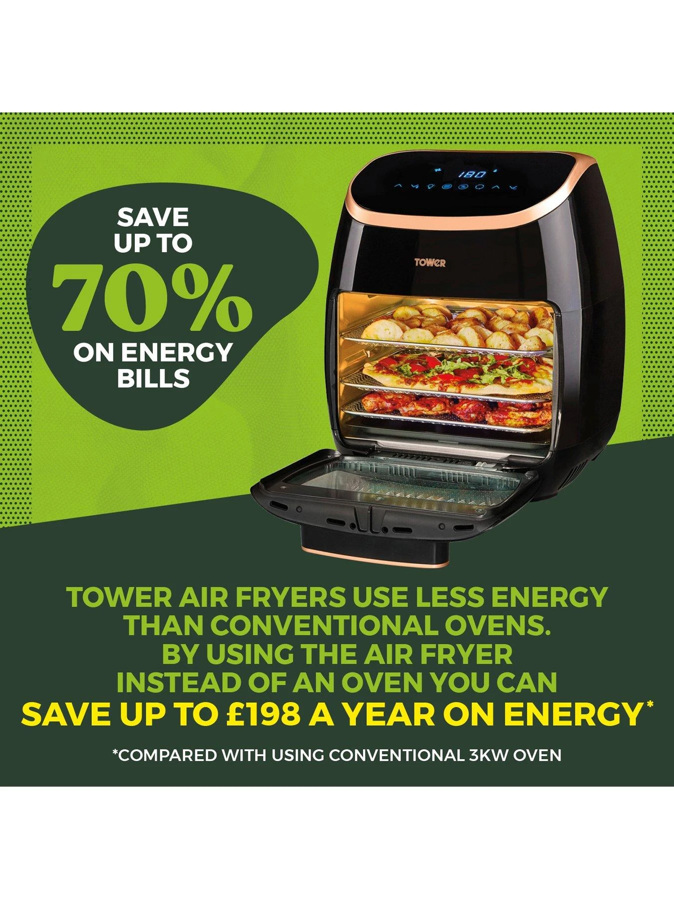 Tower Xpress Pro Vortx 5-in-1 Digital Air Fryer Oven 11L Black And Rose Gold T17039RGB - Image 3