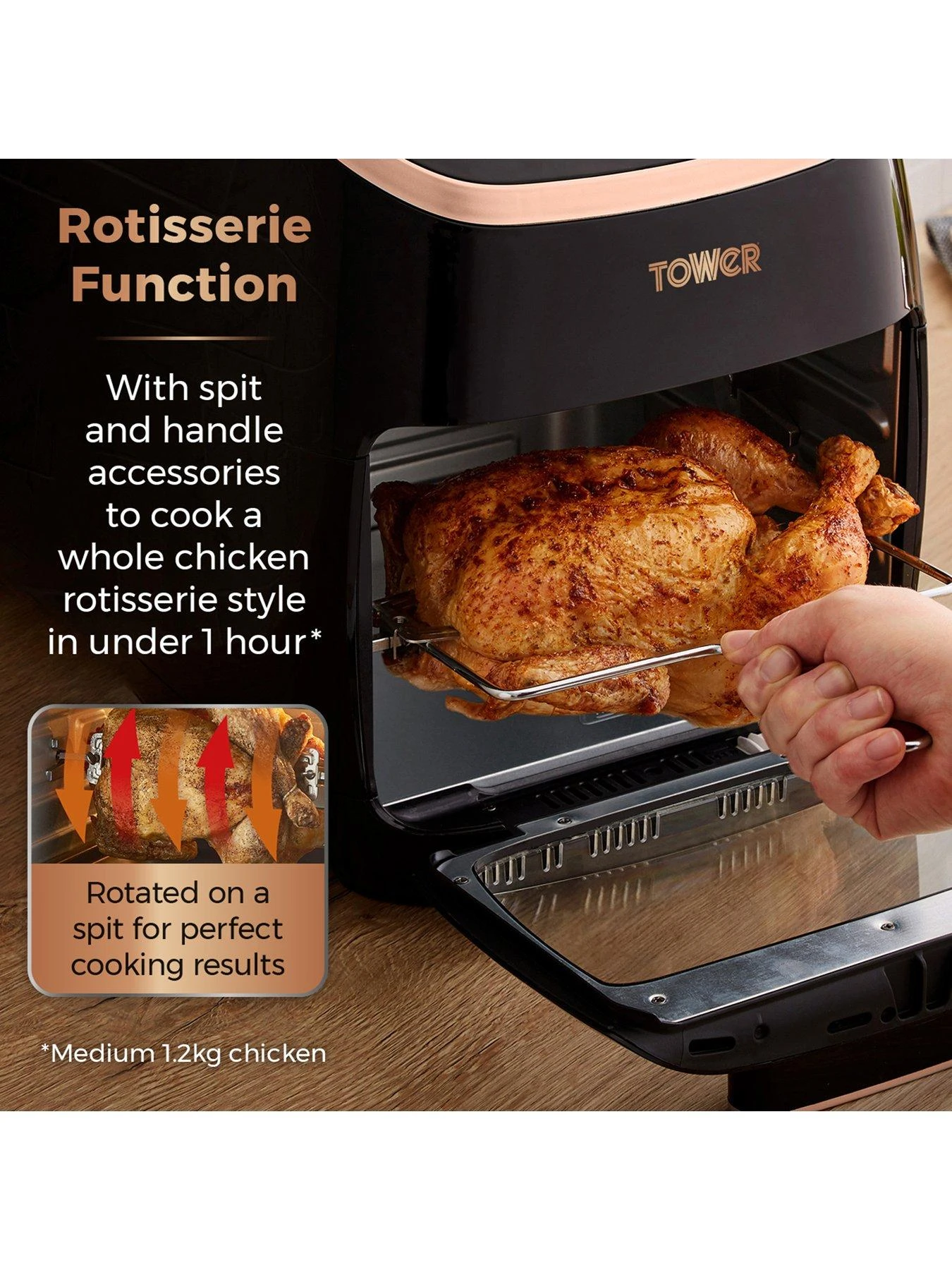 Tower Xpress Pro Vortx 5-in-1 Digital Air Fryer Oven 11L Black And Rose Gold T17039RGB - Image 6