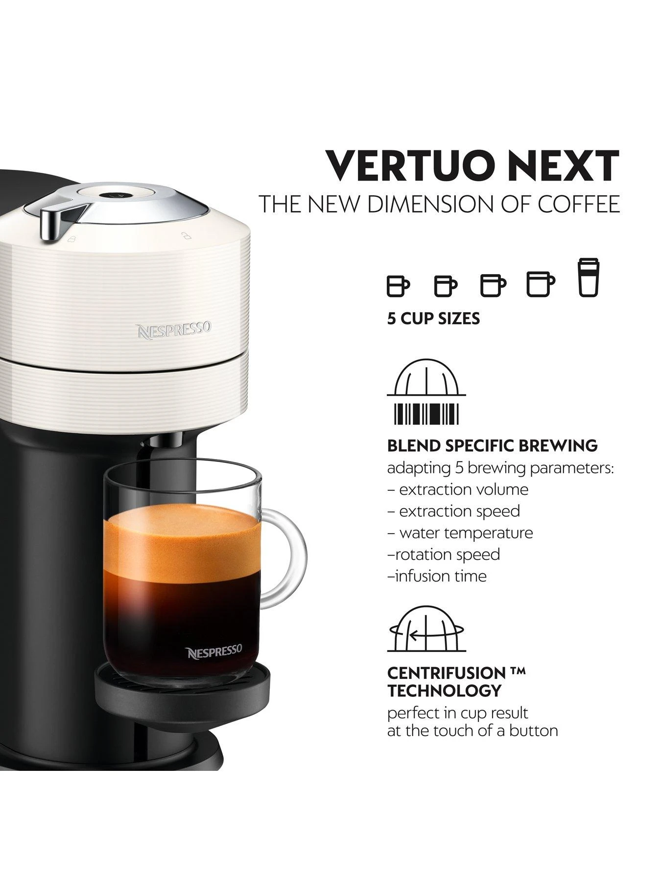 Nespresso Vertuo Next 11710 Coffee Machine With Milk Frother By Magimix - White - Image 2