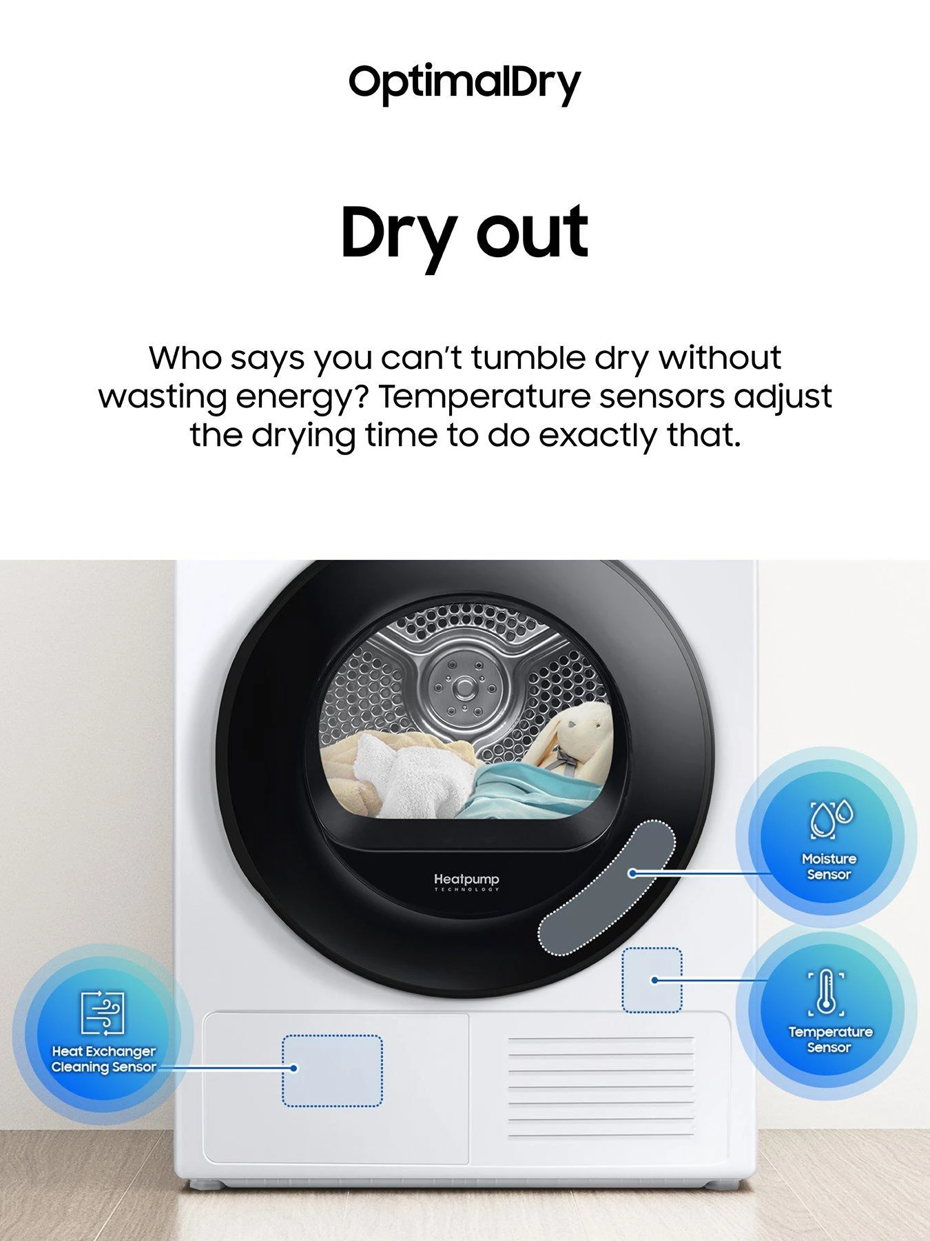 Samsung Series 5 DV90TA040AE/EU OptimalDry™ Heat Pump Tumble Dryer - 9kg Load A++ Rated - White - Image 5