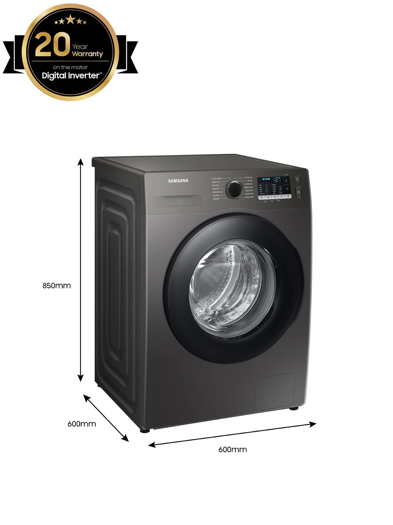 Samsung Series 5 WW80TA046AX/EU ecobubble™ Washing Machine - 8kg Load 1400rpm Spin B Rated - Graphite - Image 7