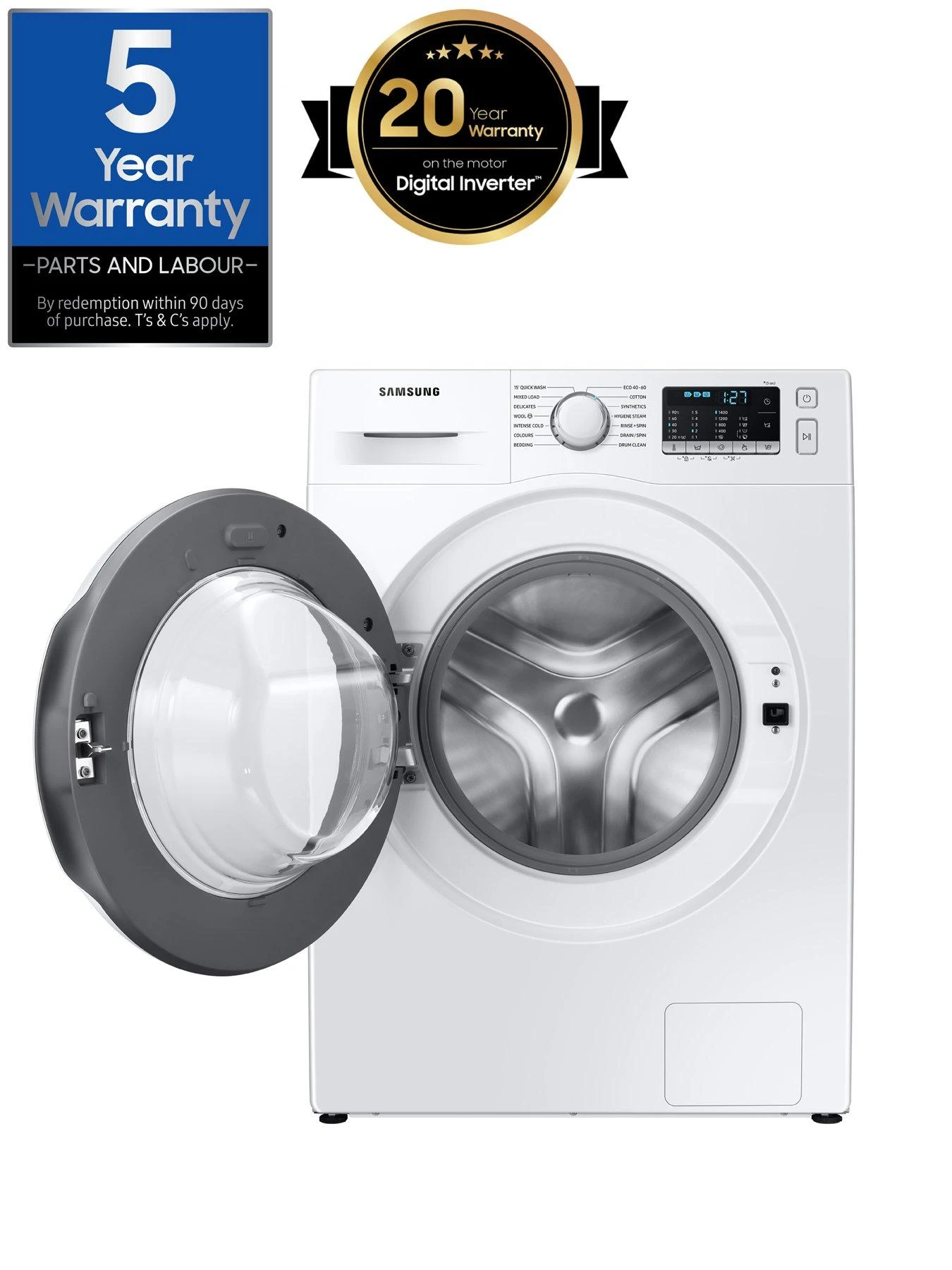 Samsung Series 5 WW70TA046TE/EU With Ecobubble™ 7kg Washing Machine, 1400rpm, B Rated - White - Image 2
