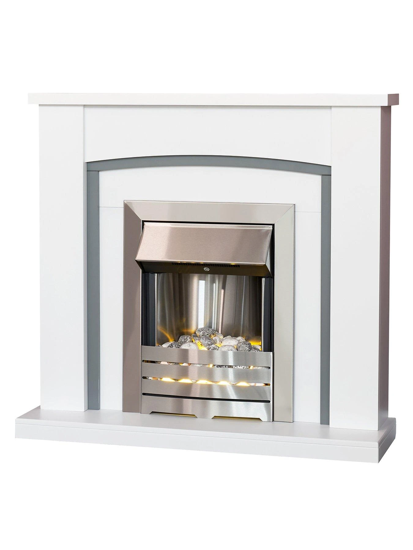 Adam Fires & Fireplaces Chilton White & Grey Fireplace With Helios Brushed Steel Electric Fire - Image 2