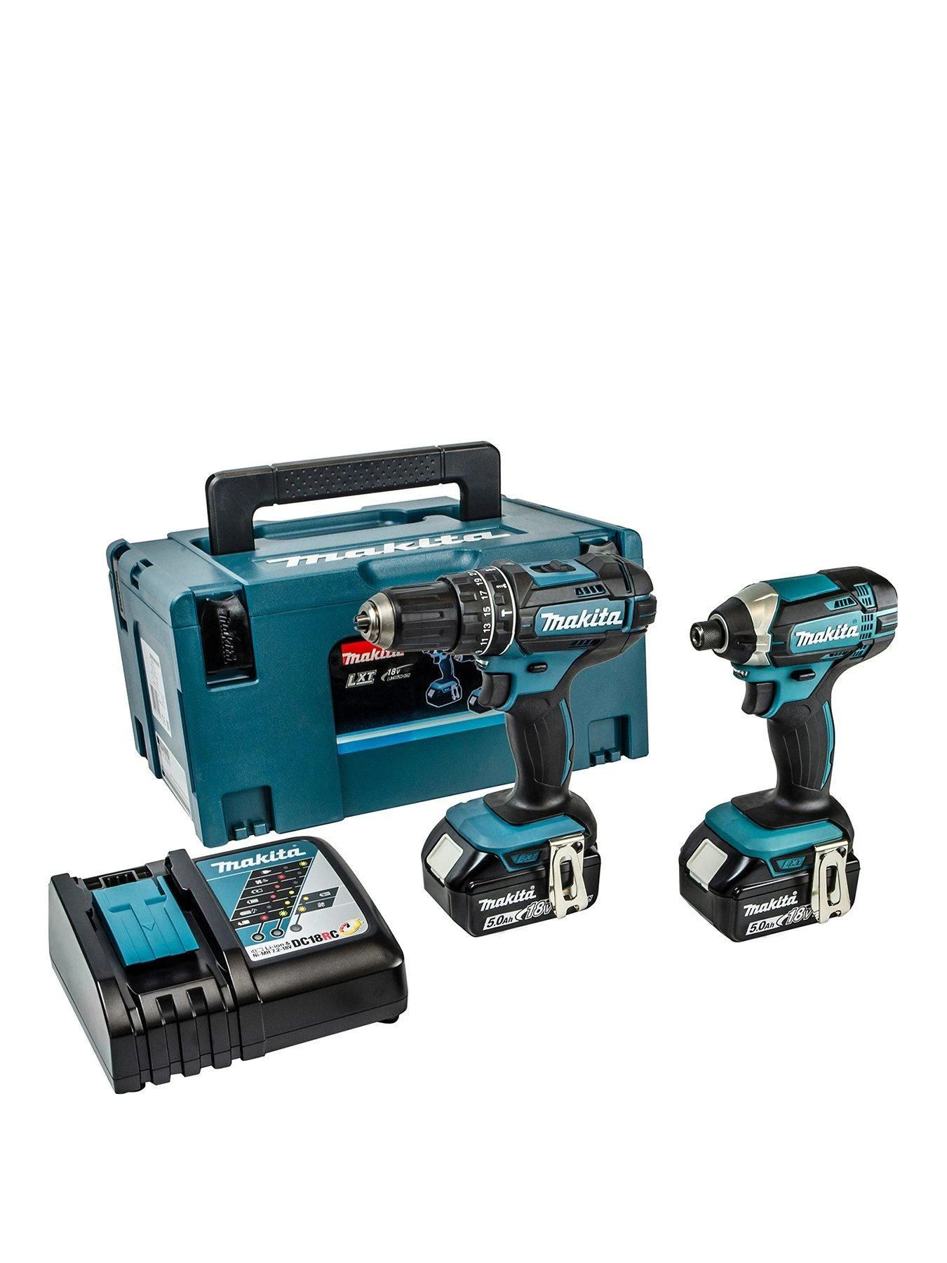Makita 18V LXT Cordless Combi Drill & Impact Driver With 2x 5Ah Batteries, Fast Charger & Case
