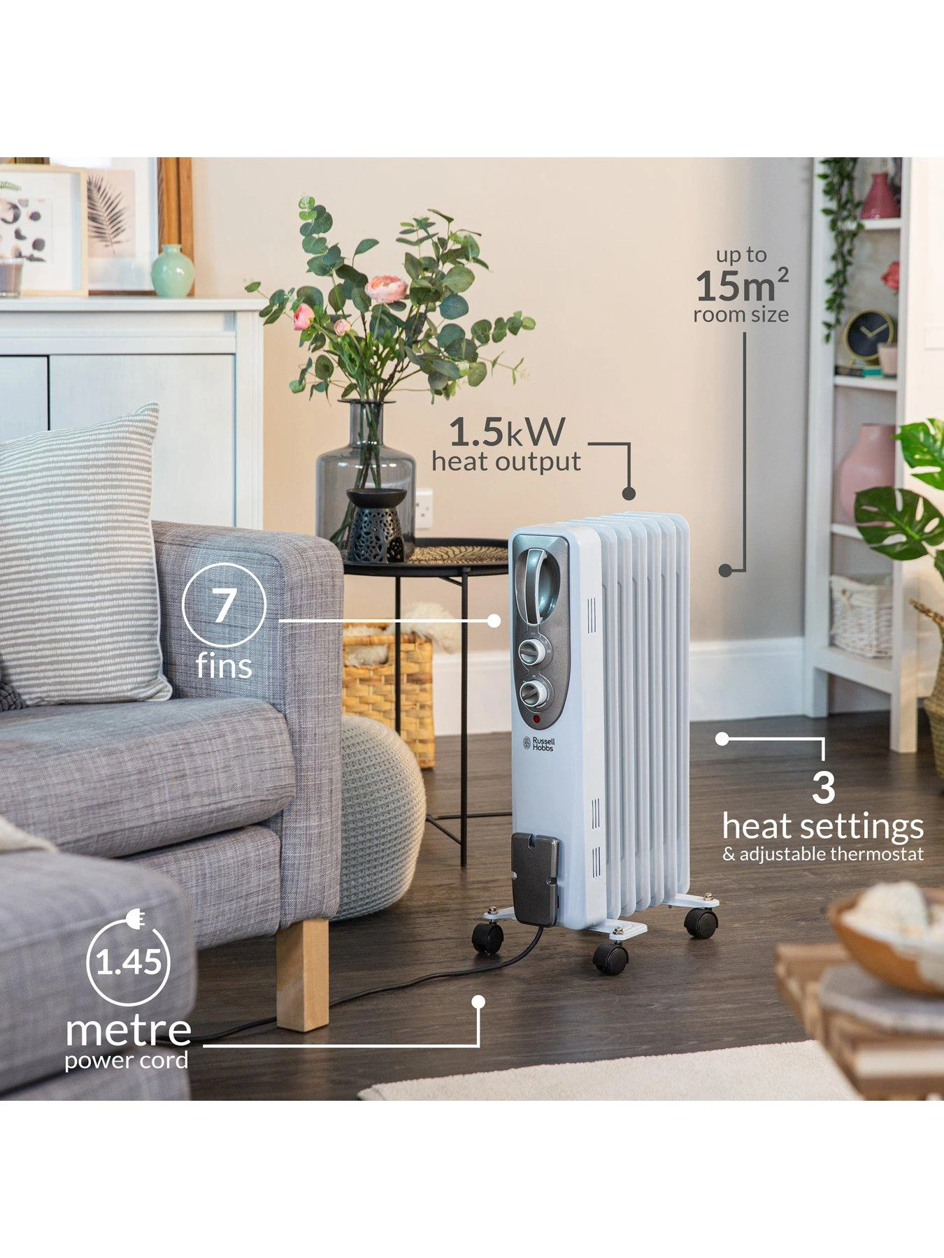 Russell Hobbs Oil-Filled Radiator - 7-Fin RHOFR5001 - Image 3