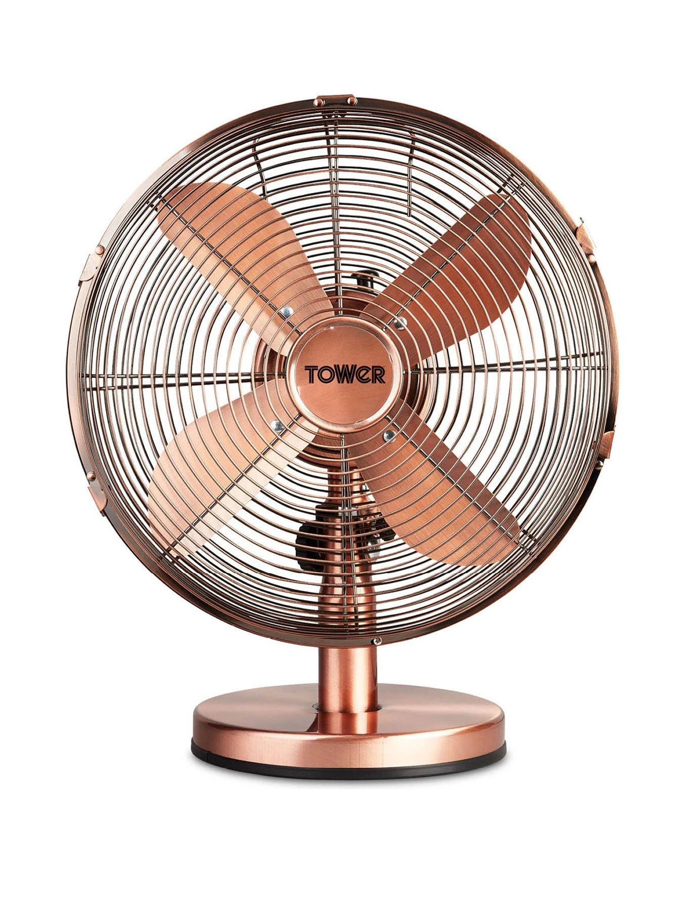 Tower T605000C Metal Desk Fan With 3 Speeds, Automatic Oscillation, Long-Life Motor, 12”, 35W, Copper
