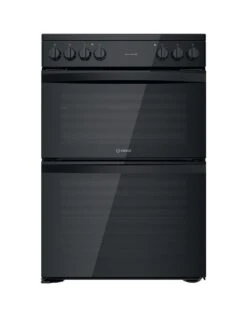 Indesit ID67V9KMB 60cm Wide Double Oven Electric Cooker With Ceramic Hob - Black