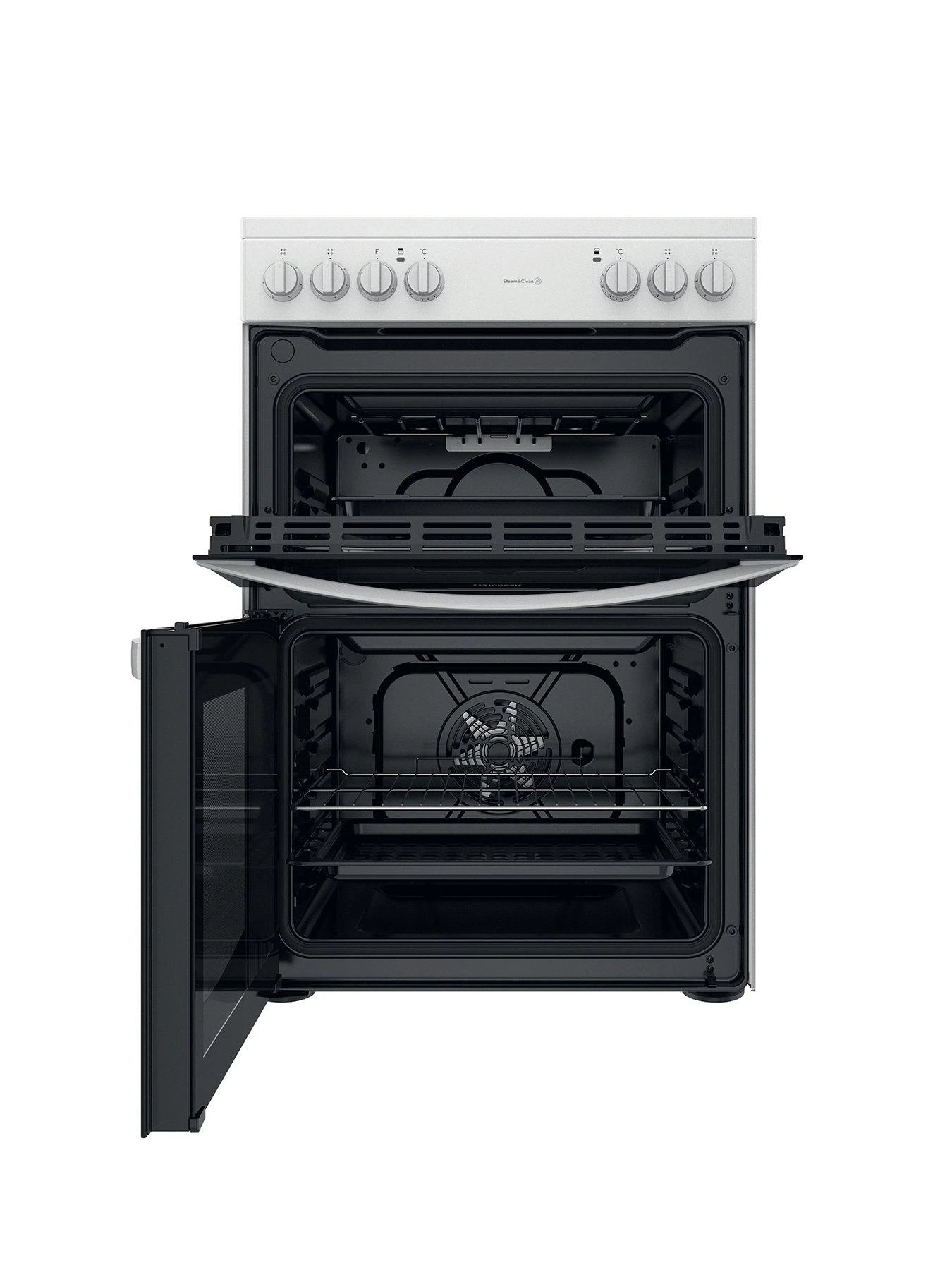 Indesit ID67V9KMW 60cm Wide Electric Double Oven Cooker With Ceramic Hob - White - Image 2