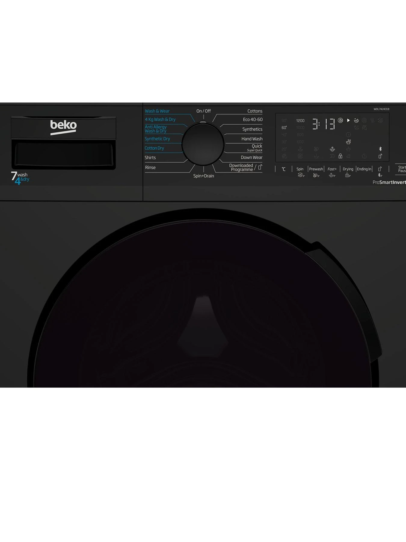 Beko WDL742431B 7kg Wash, 4kg Dry, 1200 Spin Washer Dryer, Black - Image 3