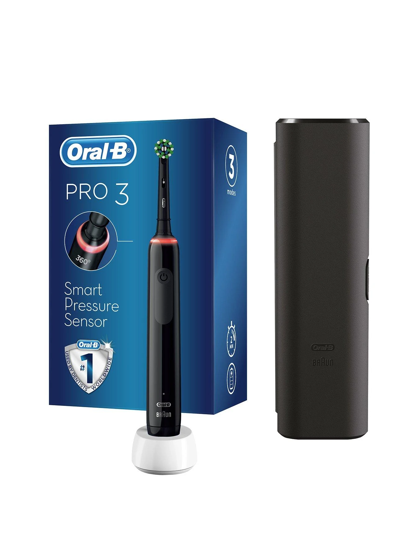 Oral B Oral-B Pro 3 - 3500 Cross Action - Black Electric Toothbrush Designed By Braun + Bonus Travel Case