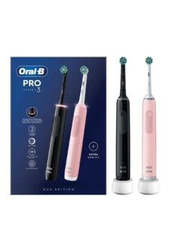 Oral B Oral-B Pro 3 - 3900 Cross Action - Black & Pink Electric Toothbrushes Designed By Braun
