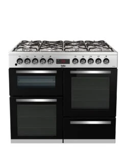Beko KDVF100X Freestanding 100cm Double Oven Range Cooker, Stainless Steel