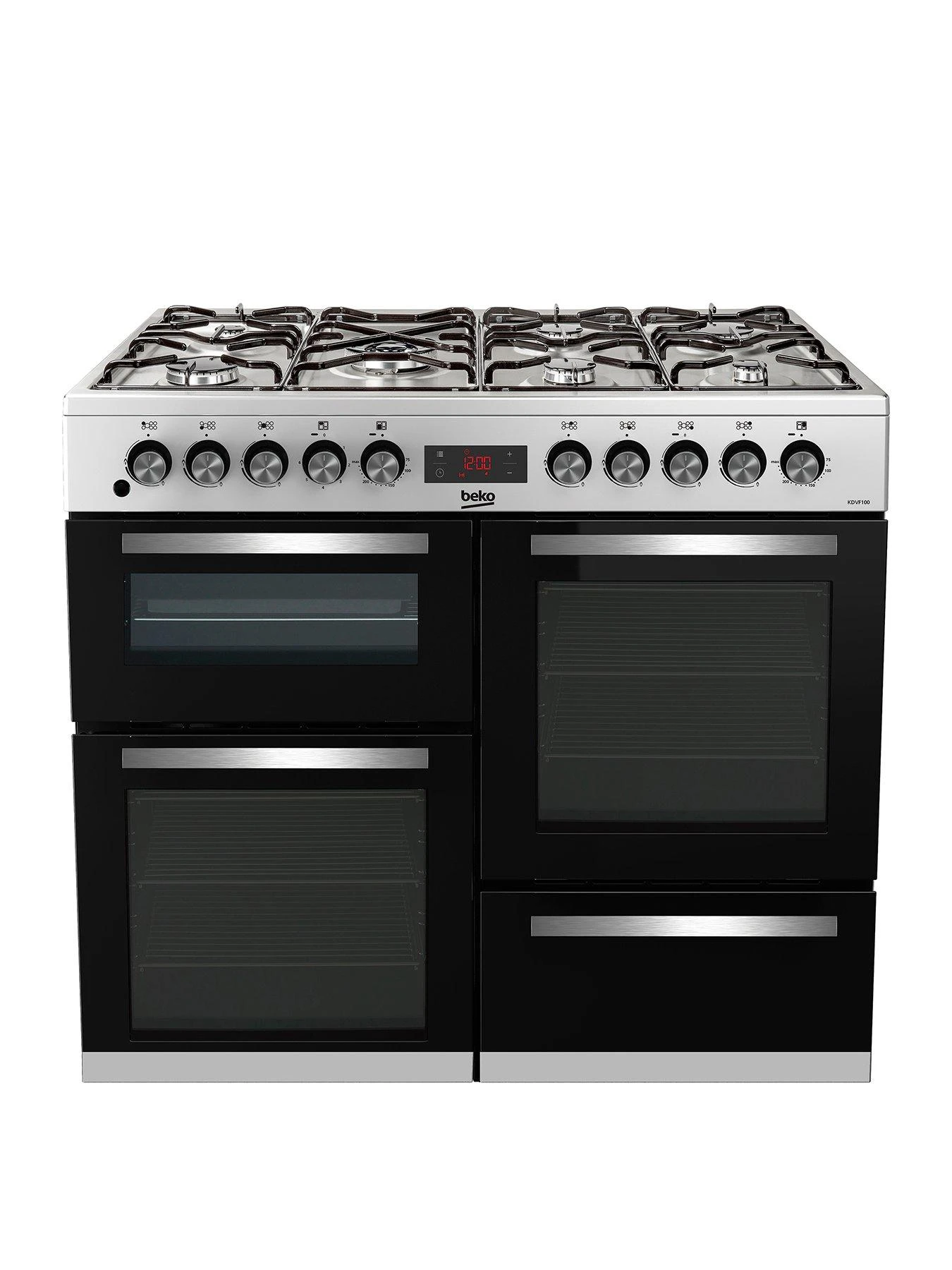 Beko KDVF100X Freestanding 100cm Double Oven Range Cooker, Stainless Steel