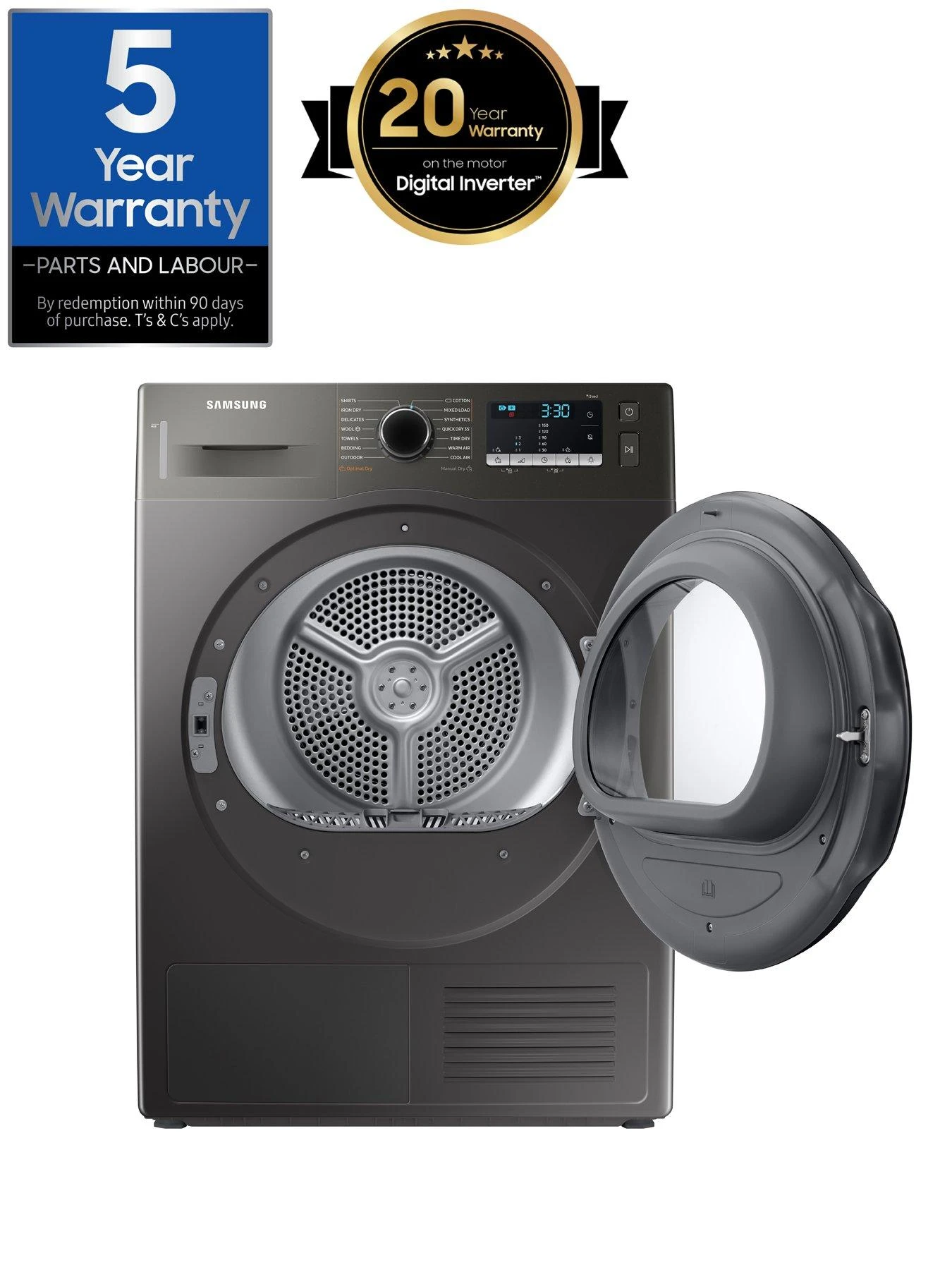 Samsung Series 5 DV90TA040AX/EU OptimalDry™ Heat Pump Tumble Dryer - 9kg Load A++ Rated – Graphite - Image 2