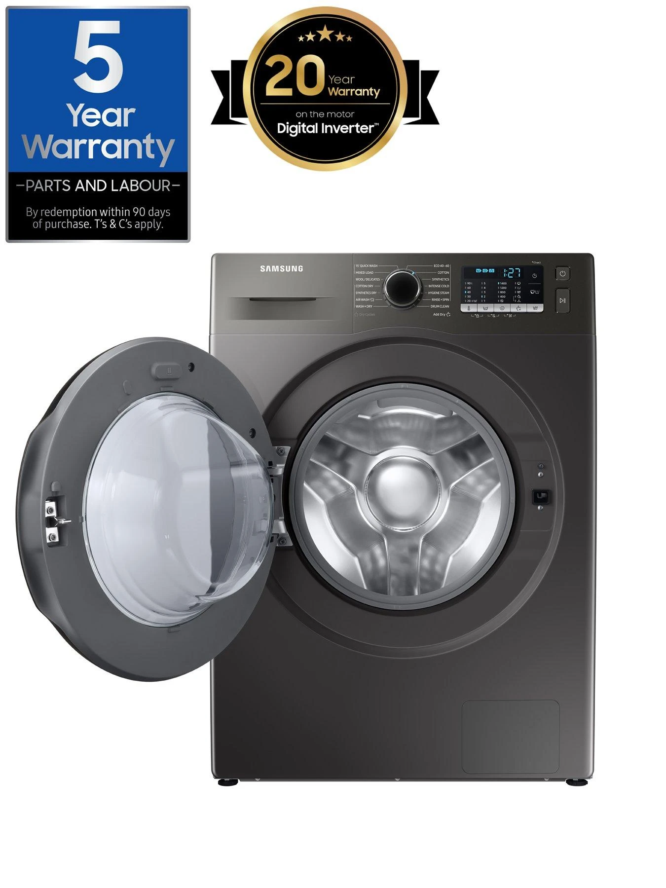 Samsung Series 5 WD90TA046BX/EU With Ecobubble™ 9kg Wash, 6kg Dry, 1400 Rpm Spin Washer Dryer, E Rated - Graphite - Image 2