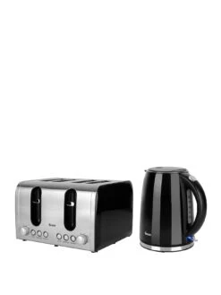 Swan Kettle & Toaster 4-Slice Twin Pack - Black