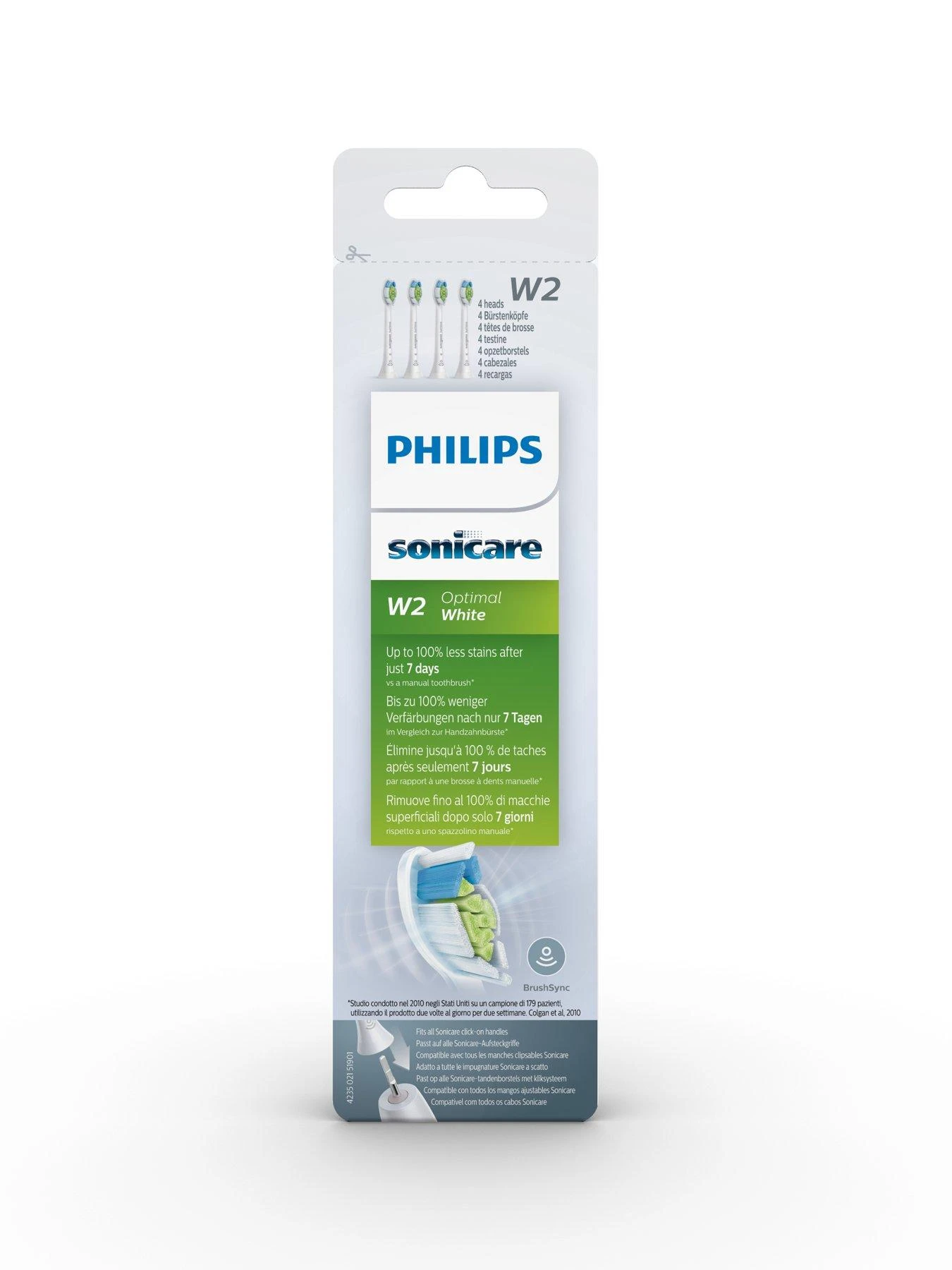 Philips Sonicare Optimal W2 White Replacement Brush Heads, Pack Of 4 HX6064/10 - Image 5