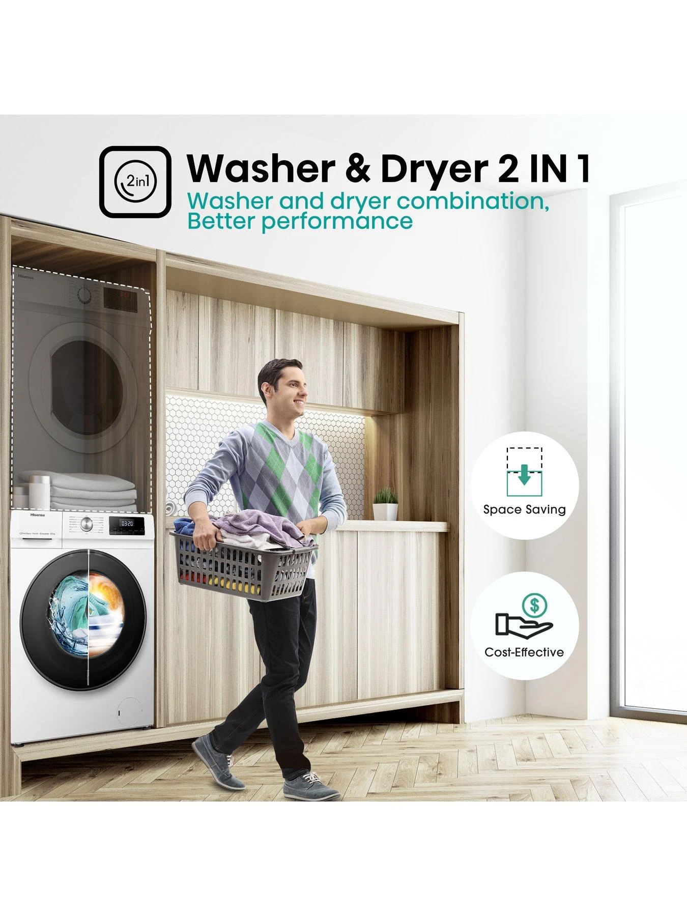 Hisense 3 Series WDQA8014EVJM 8Kg/5KG Washer Dryer With 1400rpm- White - Image 2