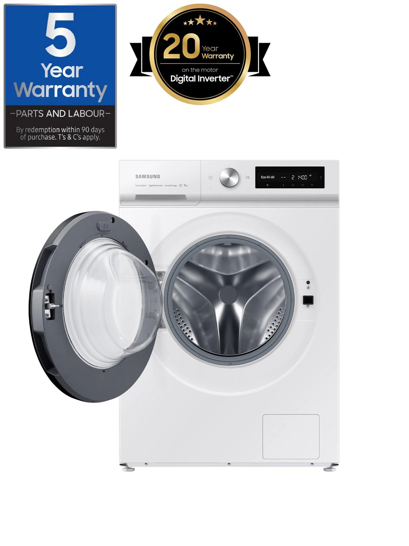 Samsung Series 5+ WW11BB504DAW/S1 SpaceMax Washing Machine - 11kg Load 1400 Spin A Rated - White - Image 2
