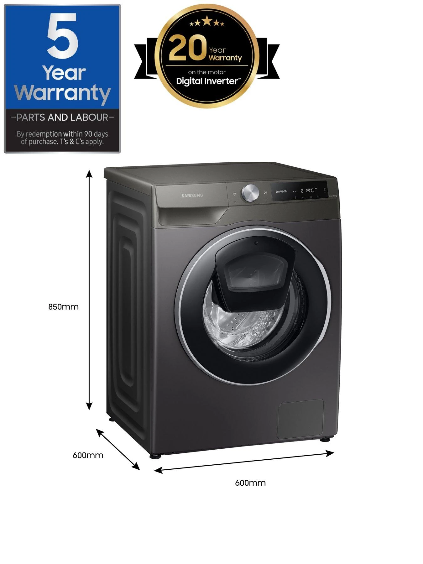 Samsung Series 6 WW90T684DLN/S1 AddWash™ And Auto Dose Washing Machine - 9kg Load 1400 Spin A Rated - Graphite - Image 7