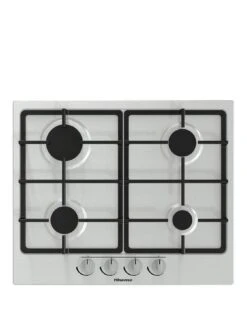 Hisense GM643XF Gas Hob With 4 Cooking Zones, 60cm Width, Cast Iron Grills - Stainless Steel
