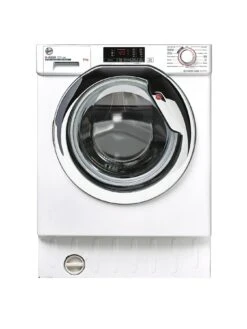 Hoover H-WASH 300 HBWS48D1ACE 8kg Load, 1400rpm Spin Integrated Washing Machine - Quick Washes, Hygiene Cycles, 16 Programmes - White With Chrome Door