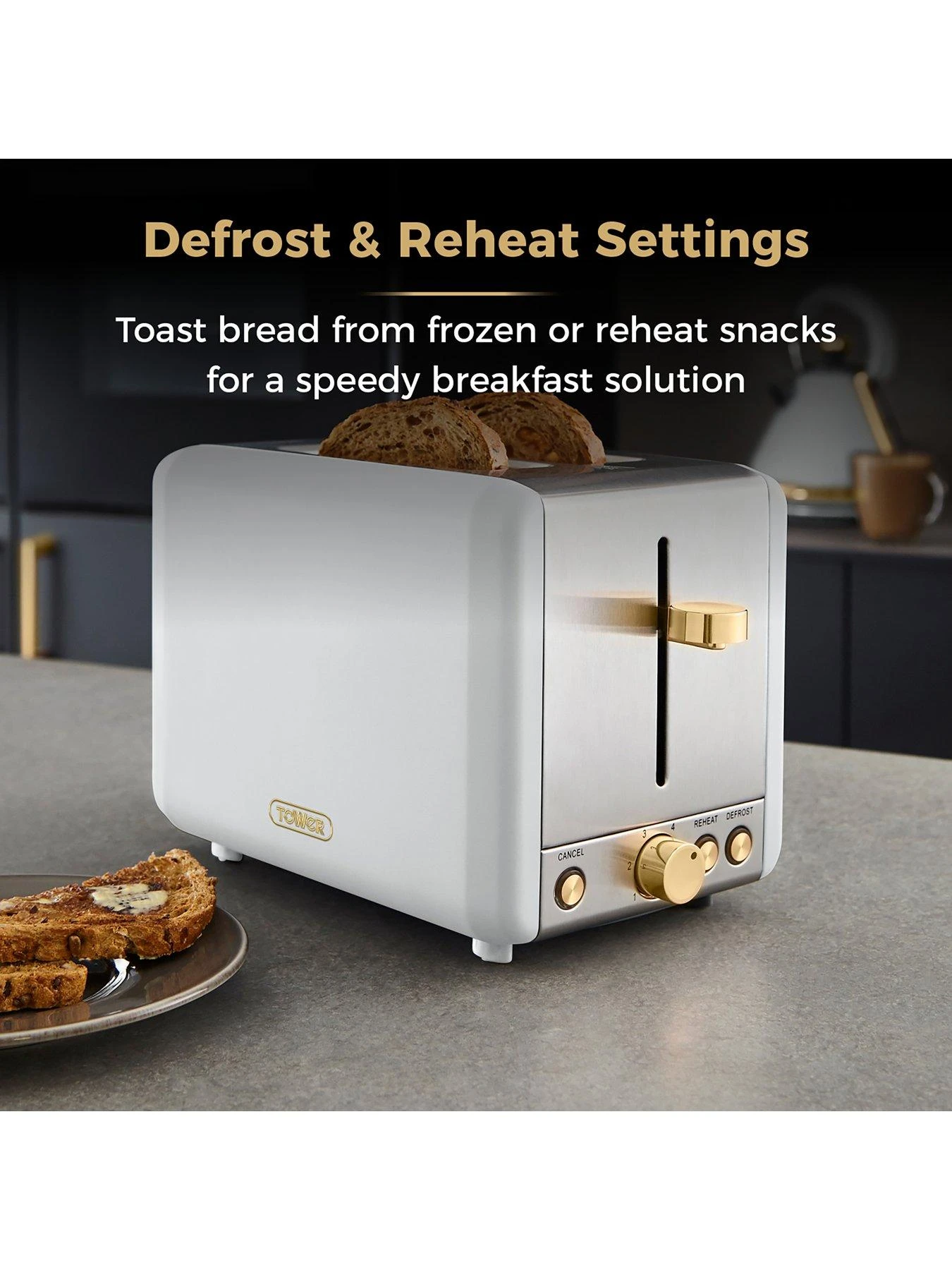Tower Cavaletto 850W 2-Slice Toaster - Optic White - Image 5