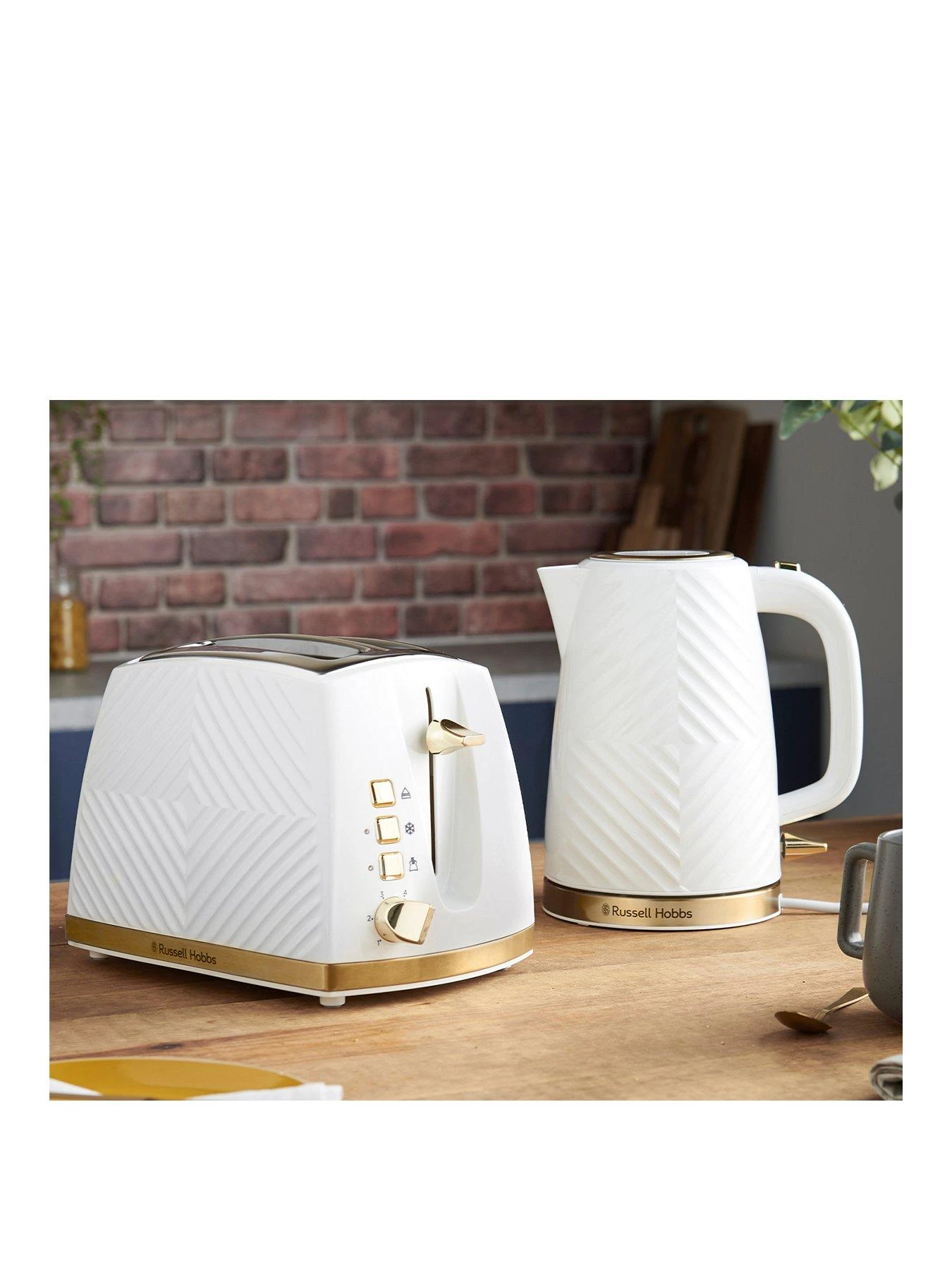 Russell Hobbs Groove Kettle & Toaster Bundle - White