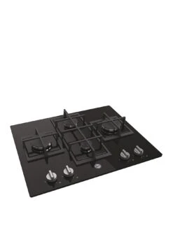 Hoover HVG6DK3B 60cm 4 Burner Gas Hob With Cast Iron Pan Supports - Black Glass