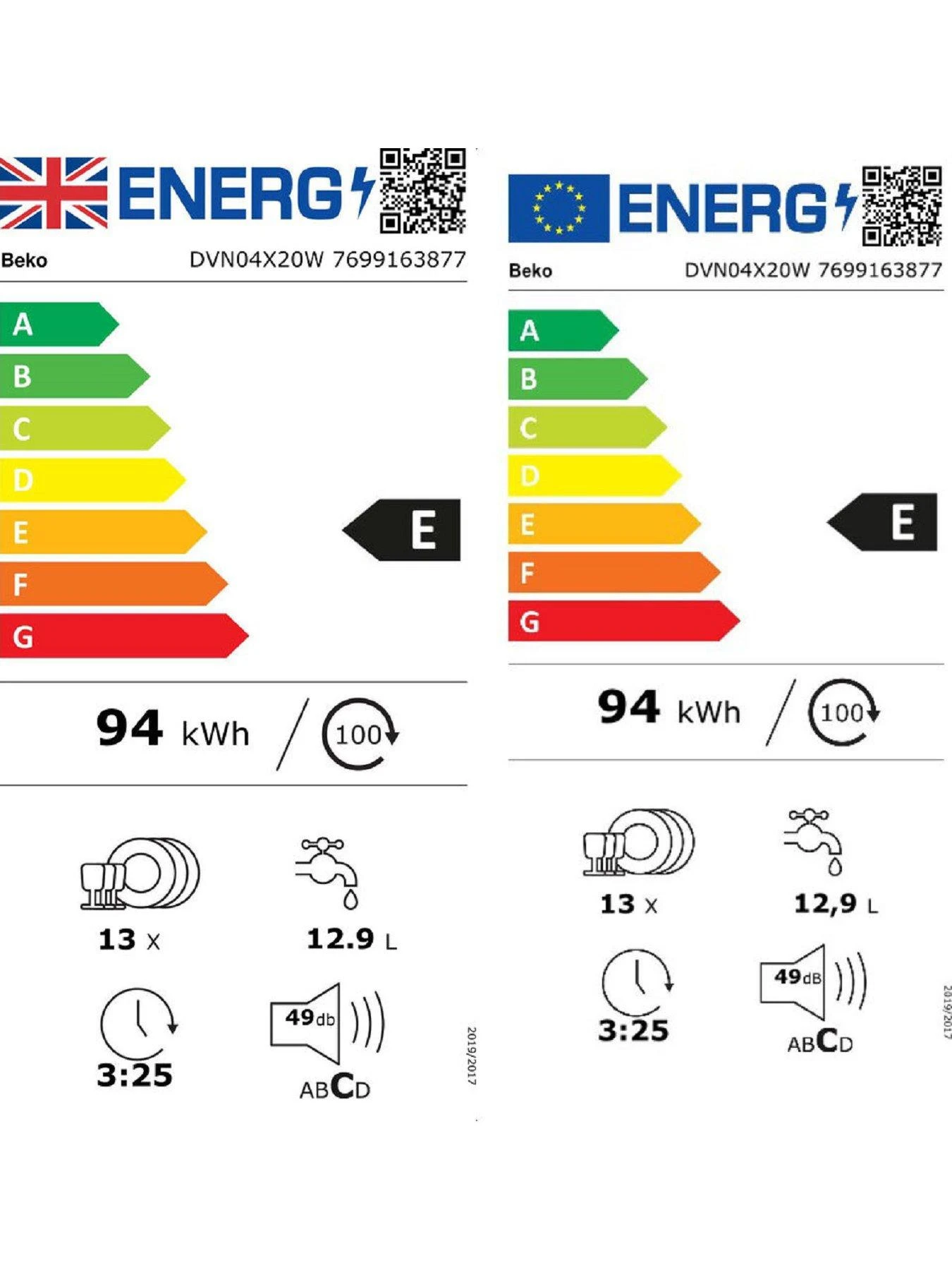 Beko DVN04X20W 13-Place Full Size Freestanding Dishwasher - White - Image 6