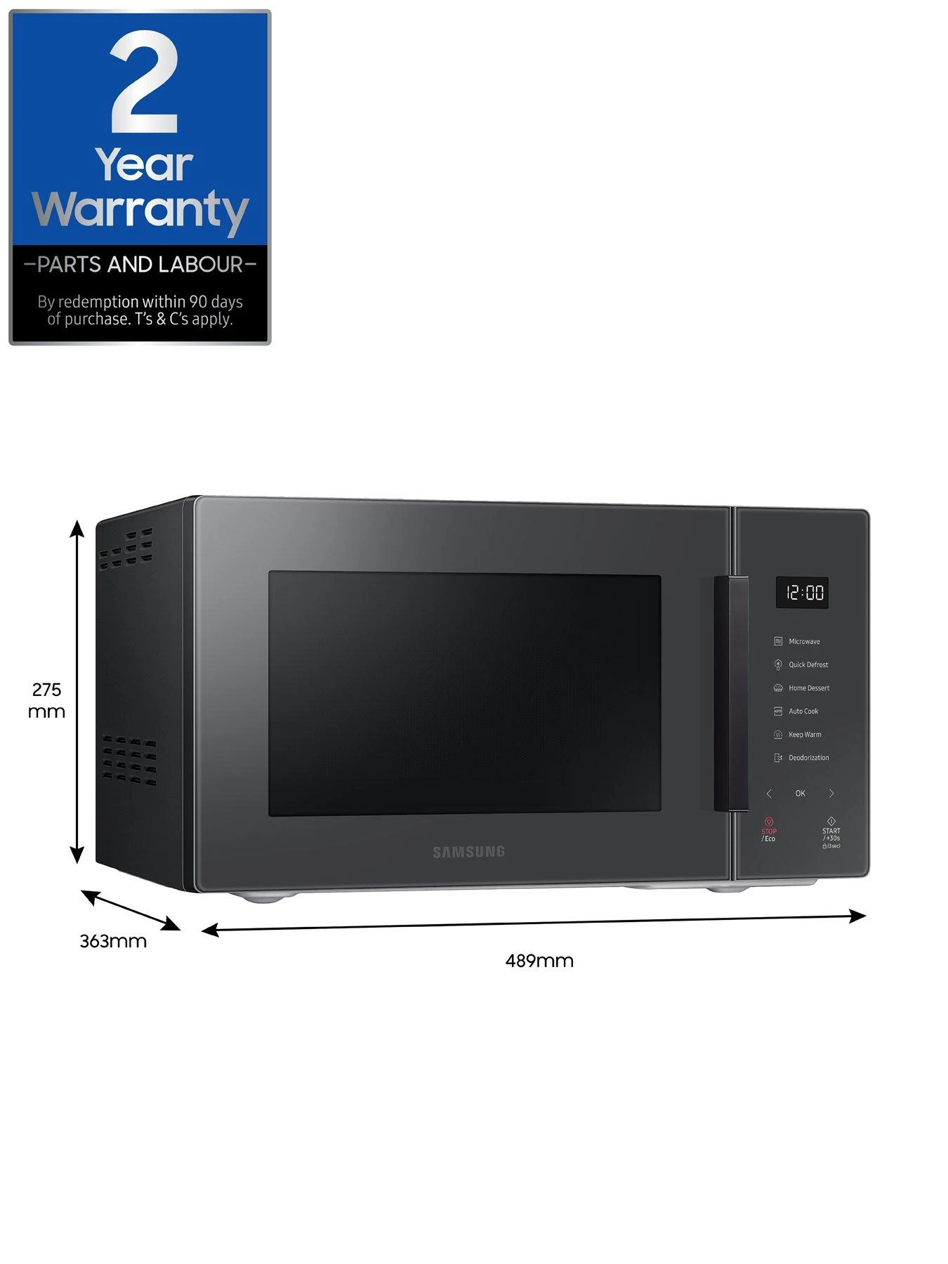 Samsung Glass Front MS23T5018AC/EU 23 Litre Solo Microwave - Charcoal - Image 7