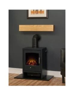 Adam Fires & Fireplaces Adam Oak Beam, Hearth & Stove Pipe With Bergen Stove In Charcoal Grey