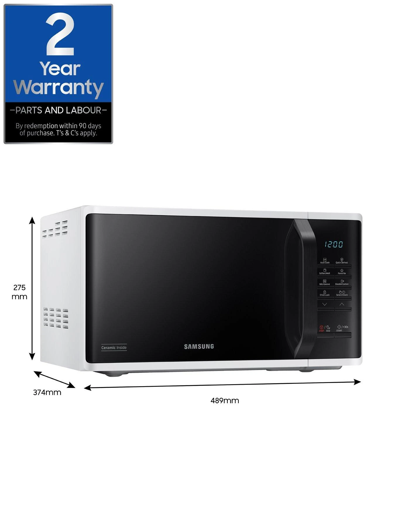 Samsung MS23K3513AW/EU Solo 23-litre Microwave - White - Image 7