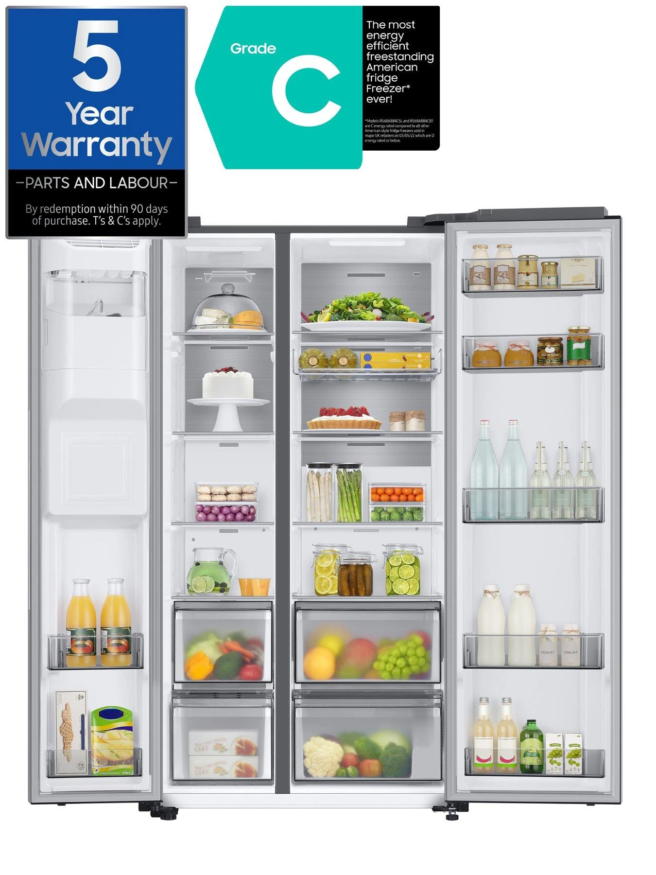 Samsung Series 8 RS68A884CSL/EU American-Style Fridge Freezer with SpaceMax™ Technology - C Rated - Silver - Image 2
