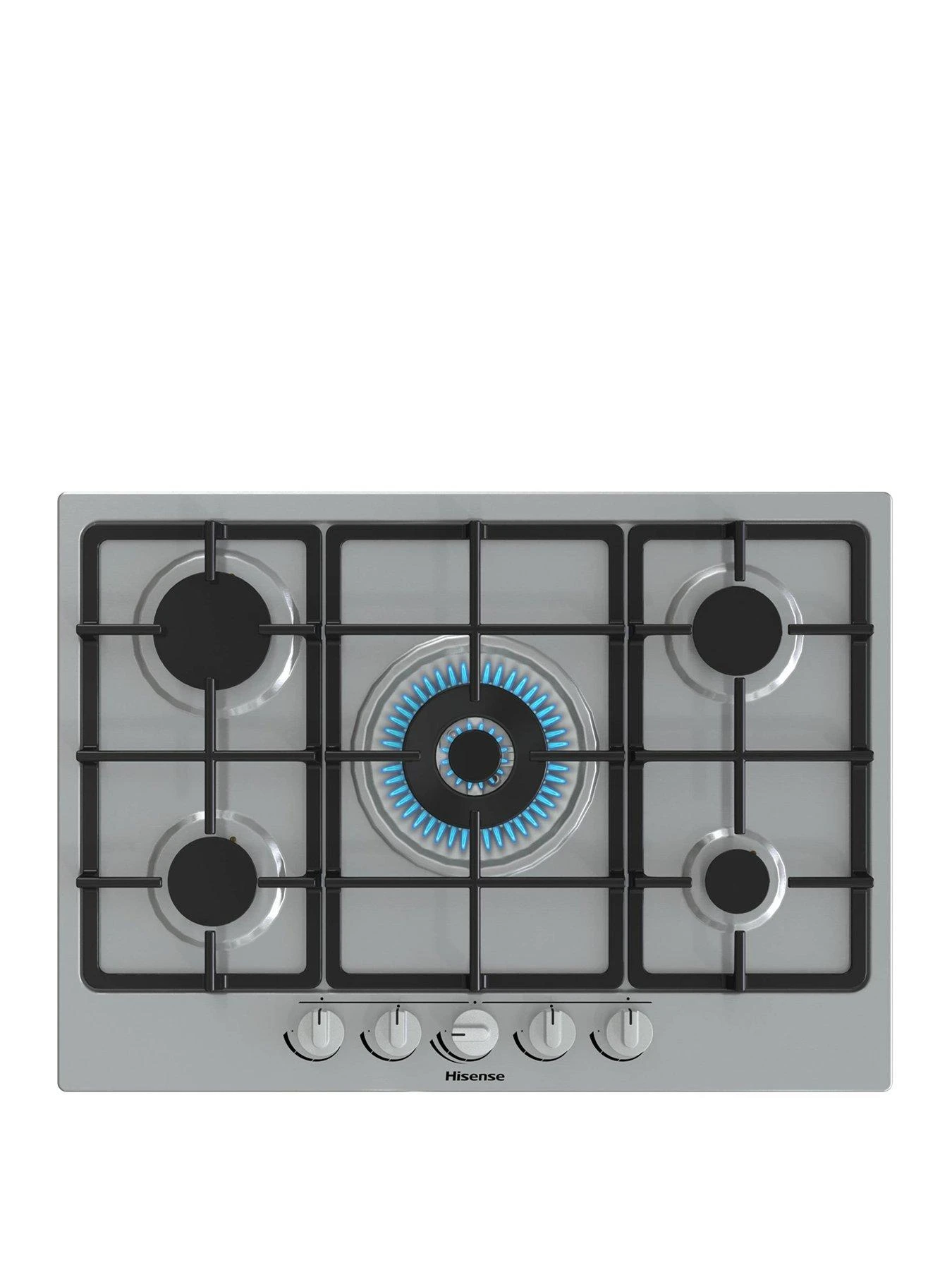 Hisense GM773XF Gas Hob, 5 Cooking Zones, Wok Burner And Cast Iron Grills