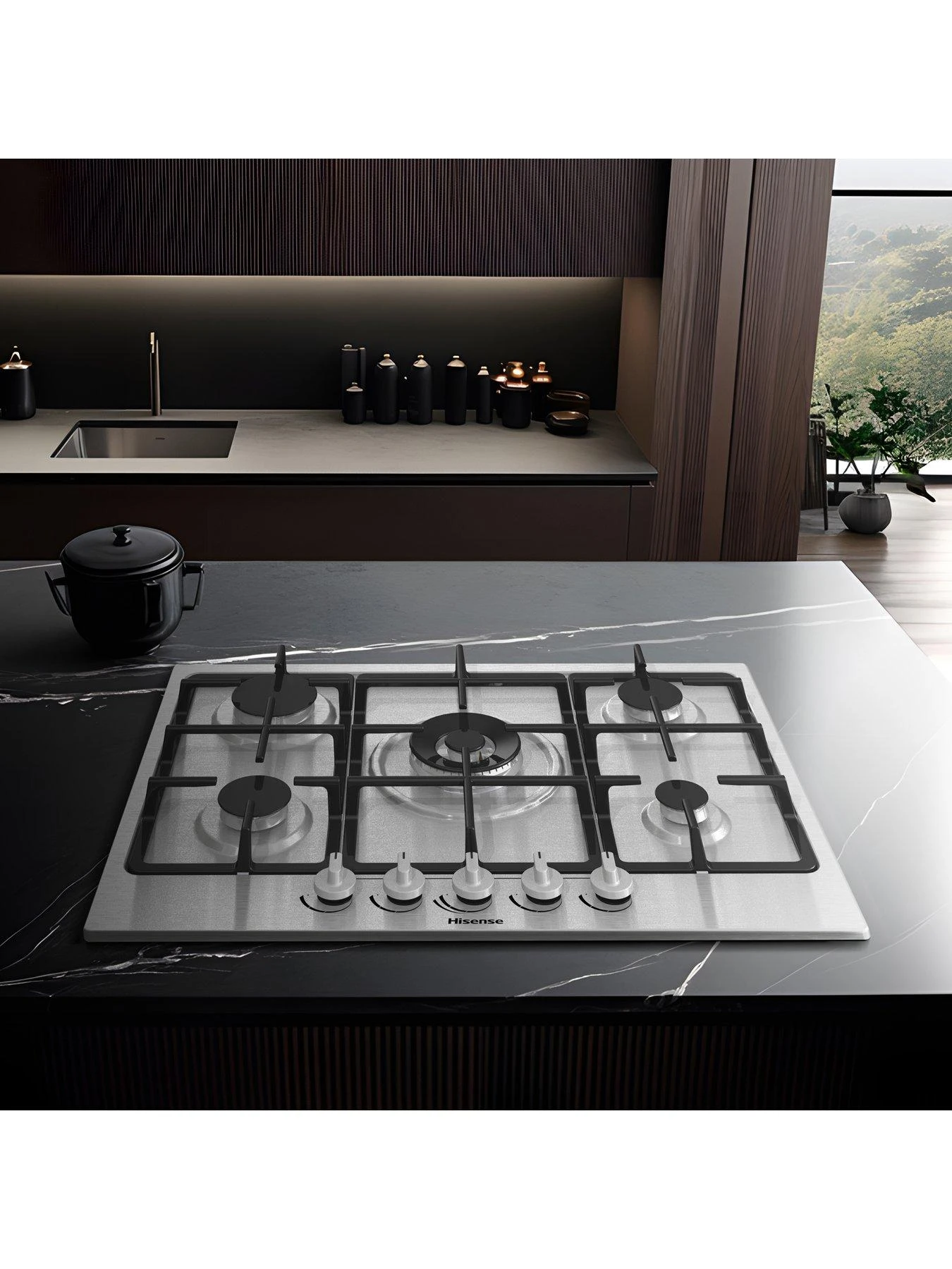 Hisense GM773XF Gas Hob, 5 Cooking Zones, Wok Burner And Cast Iron Grills - Image 5