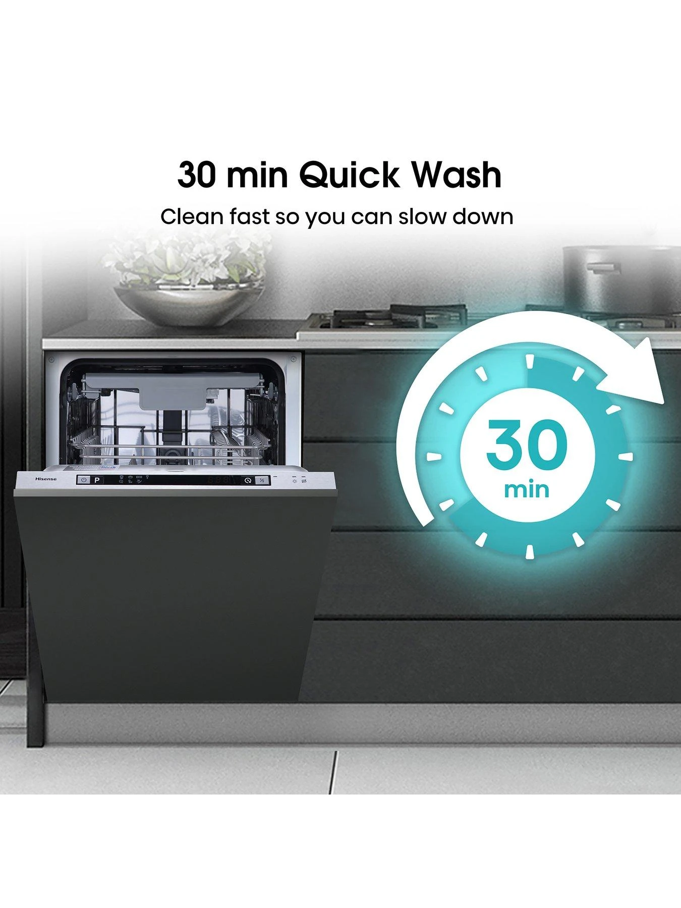 Hisense HV523E15UK Slimline Fully Integrated 30-Minute Quick Wash, 10 Place Dishwasher - Image 3