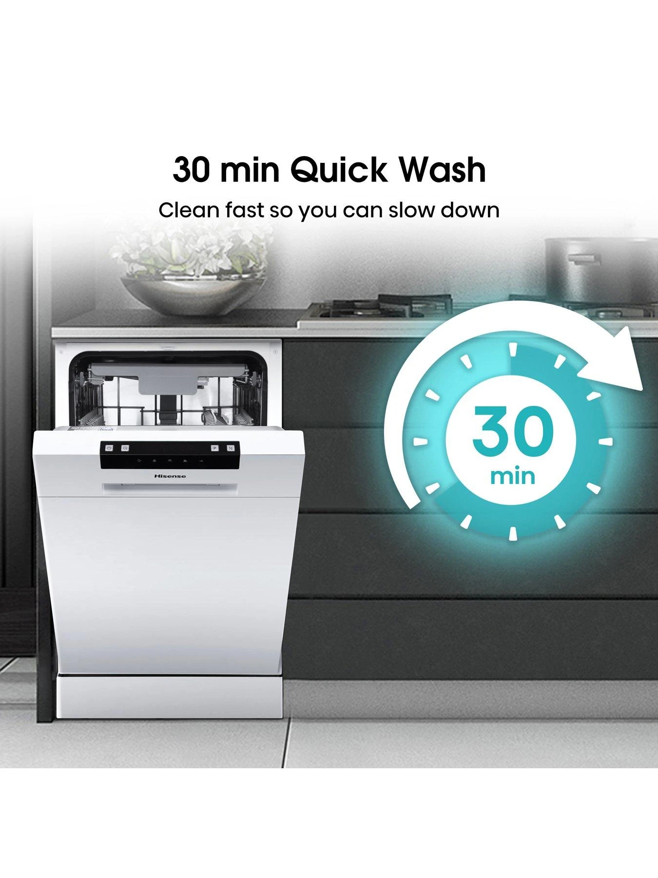 Hisense HS523E15WUK Slimline 30 Minute Quick Wash, 10 Place Dishwasher - White - Image 4